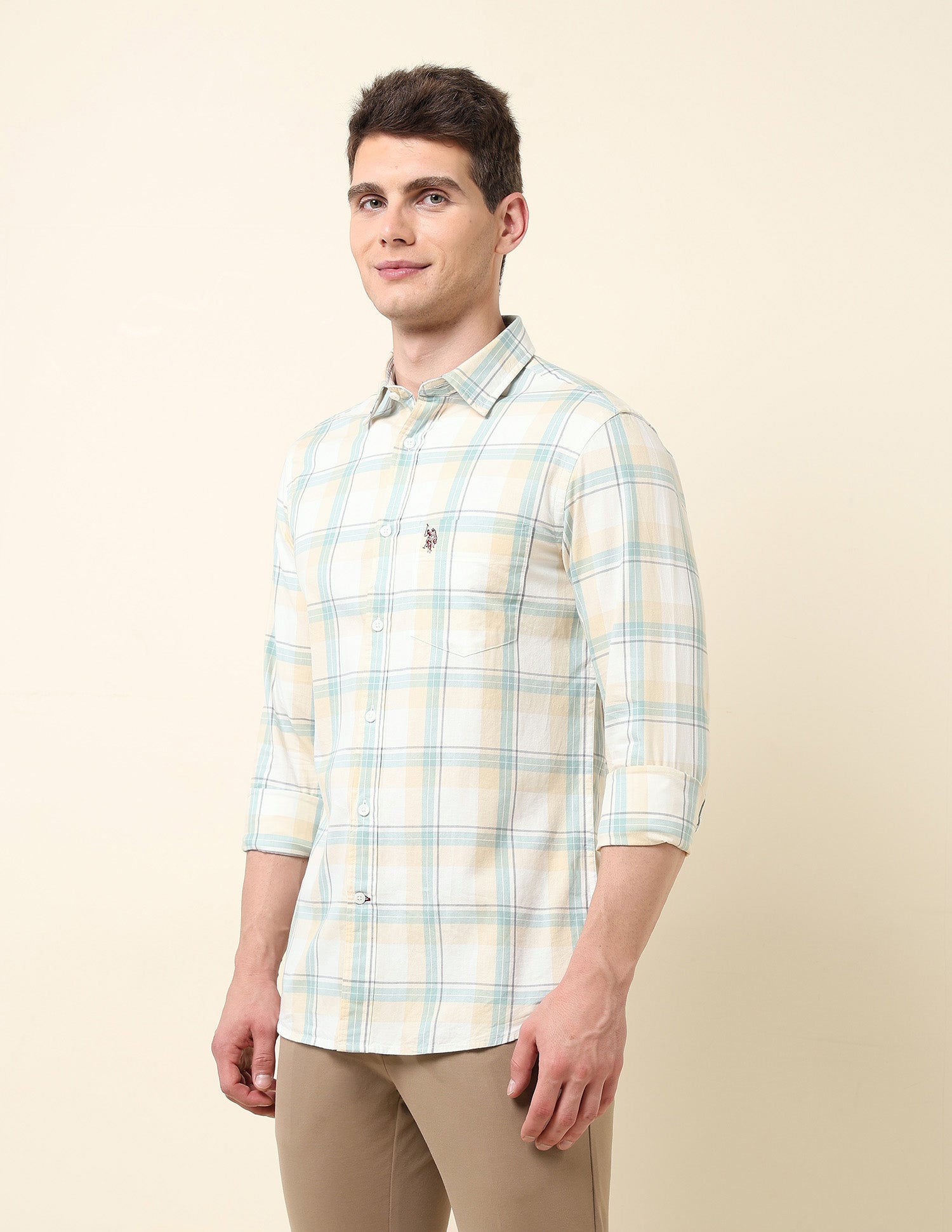 Tartan Checked Twill Shirt Beige - U.S. Polo Assn. India | Large