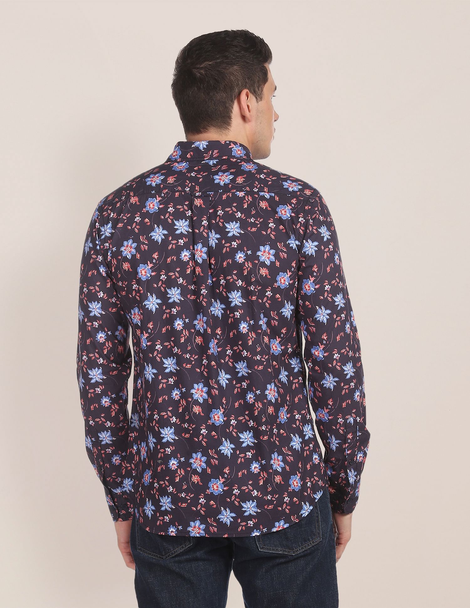 Spread Collar Floral Print Casual Shirt Navy - U.S. Polo Assn. India | Large