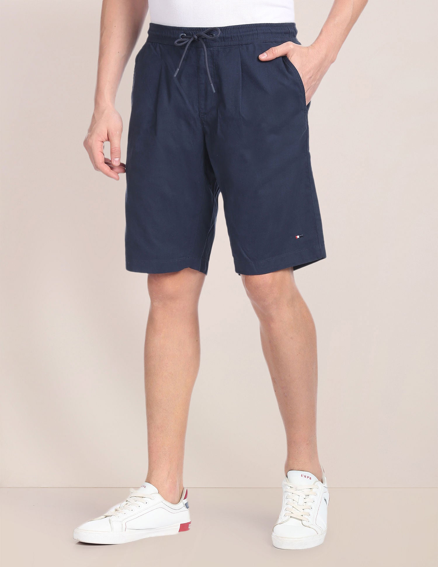 Elasticised Waist Twill Shorts Navy - U.S. Polo Assn. India | Large