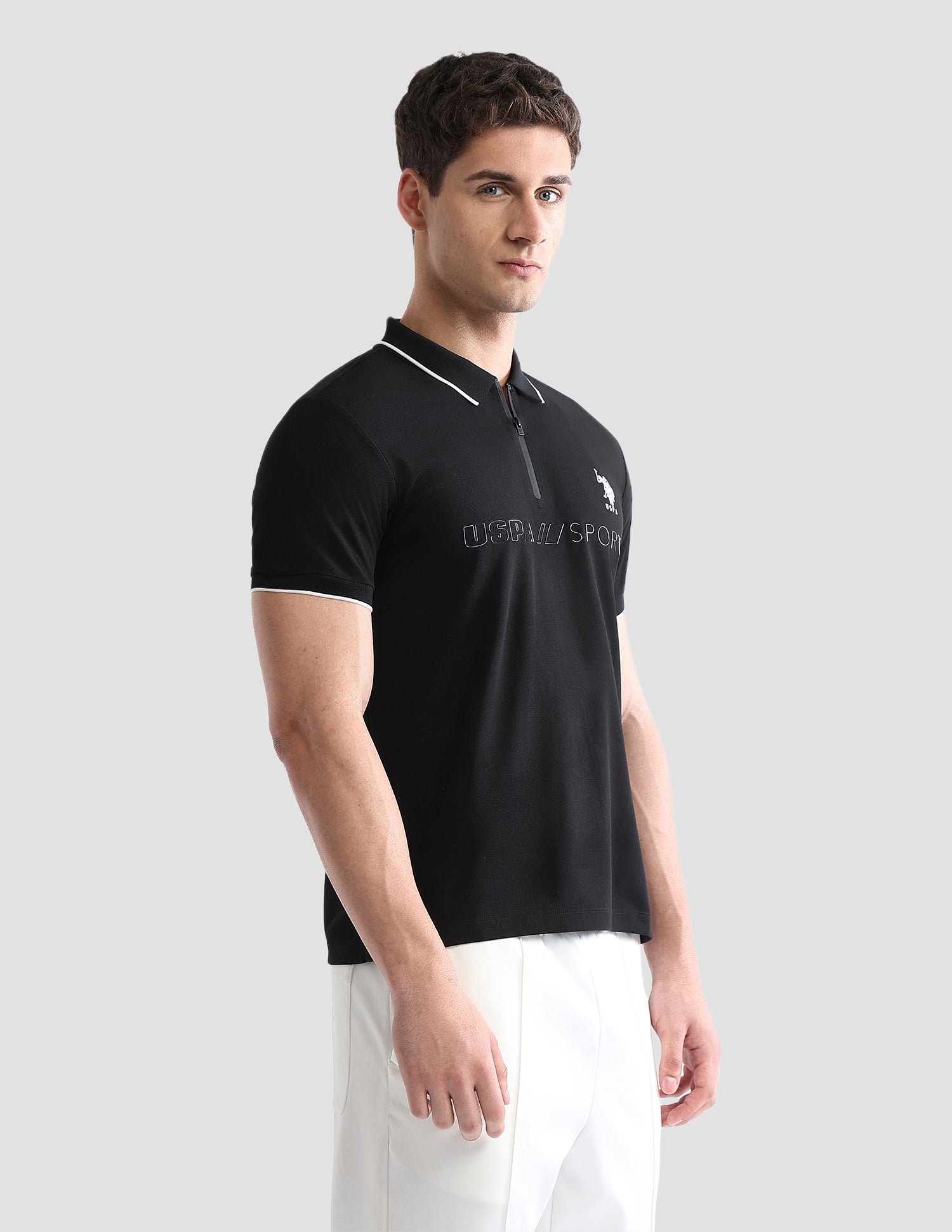 Brand Embossed Regular Fit Active Polo Shirt Black - U.S. POLO ASSN. | Large