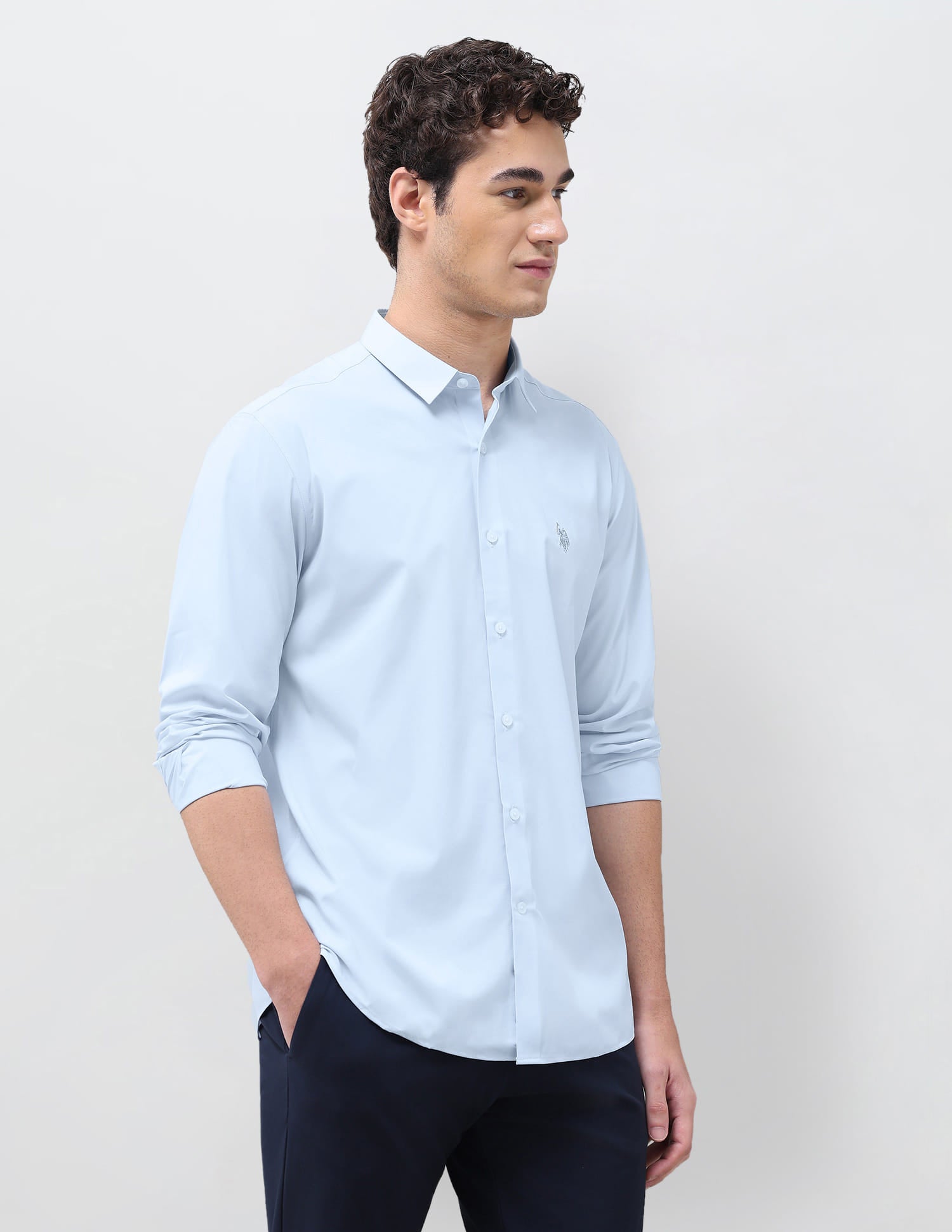 Solid Regular Fit Shirt Blue - U.S. Polo Assn. India | Large