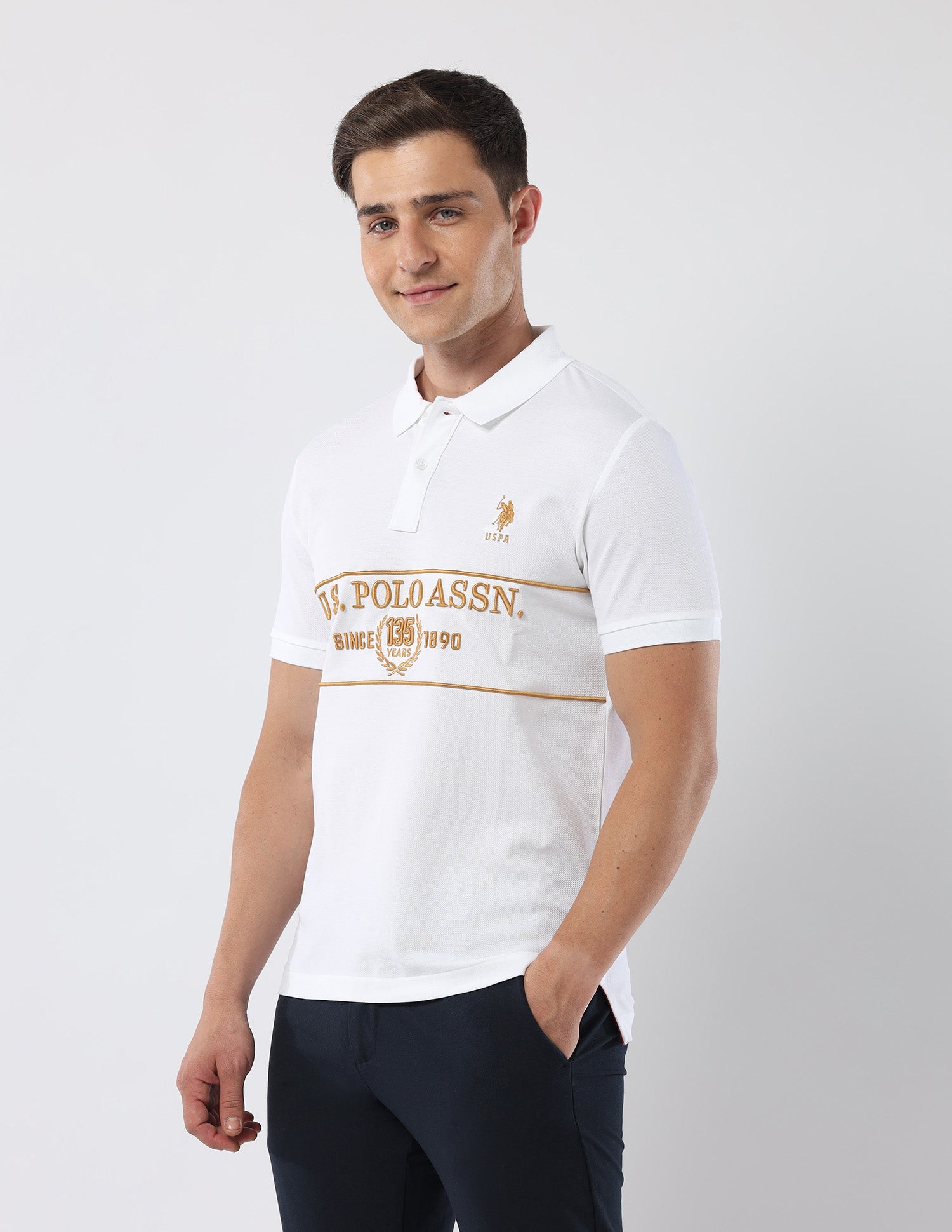 Brand Embroidered135 Anniversary Polo Shirt White - U.S. Polo Assn. India | Large