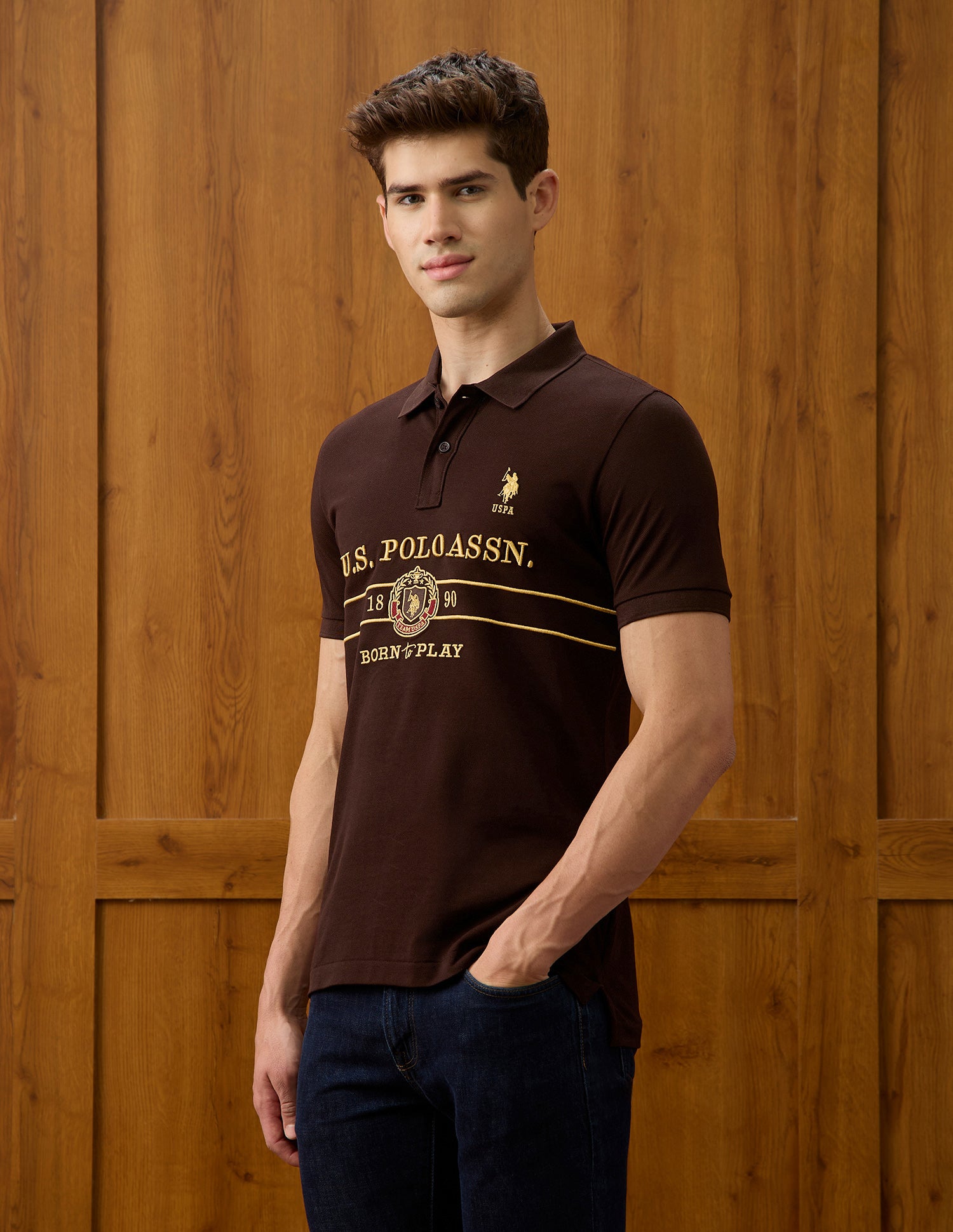 Brand Embroidered Slim Fit Polo Shirt Dark Brown - U.S. Polo Assn. India | Large