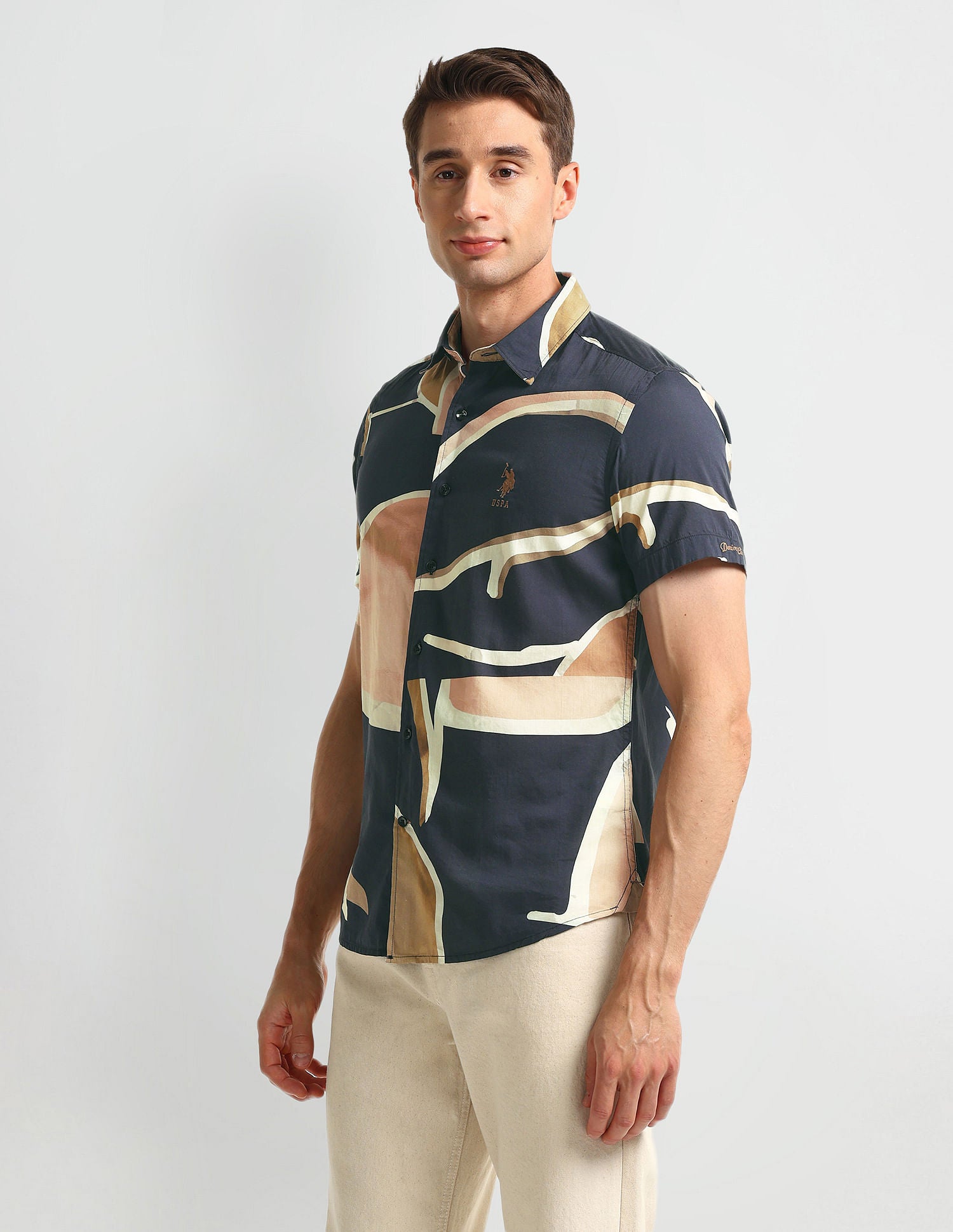 Abstract Print Slim Fit Shirt Black - U.S. POLO ASSN. | Large