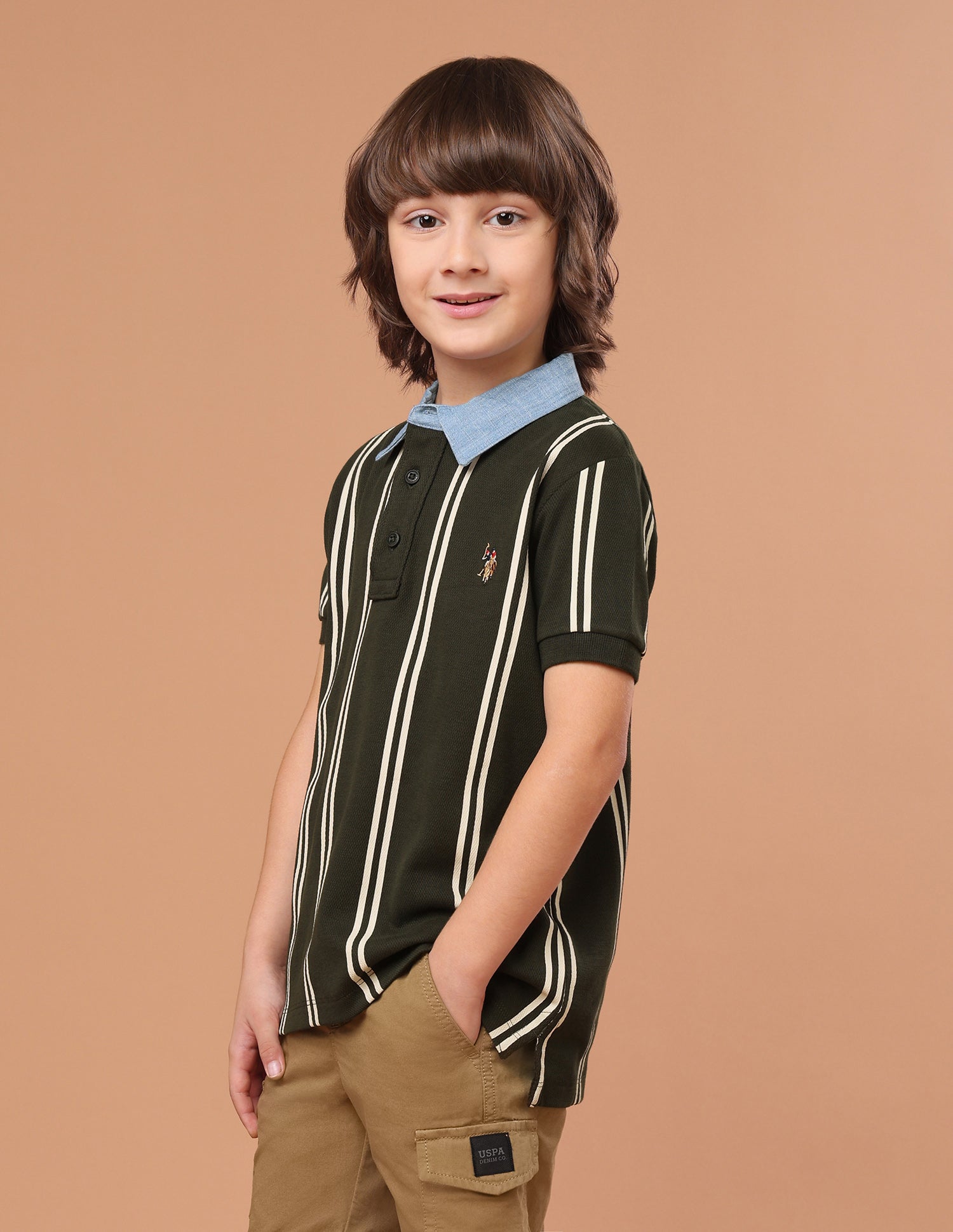 Vertical Striped Regular Fit Polo Shirt Olive - U.S. Polo Assn. India | Large