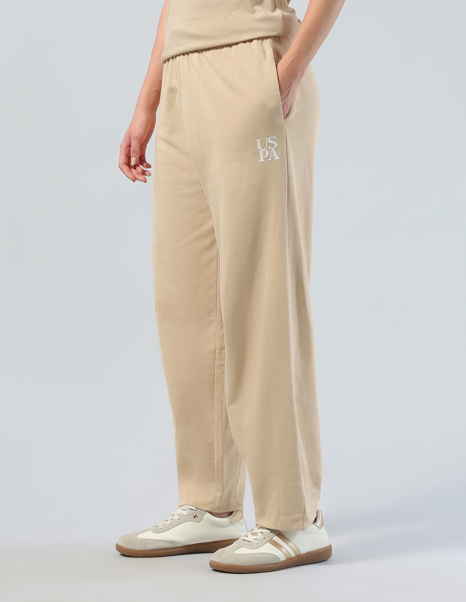 Mid Rise Barrel Fit Lounge Trousers Beige - U.S. POLO ASSN. | Large