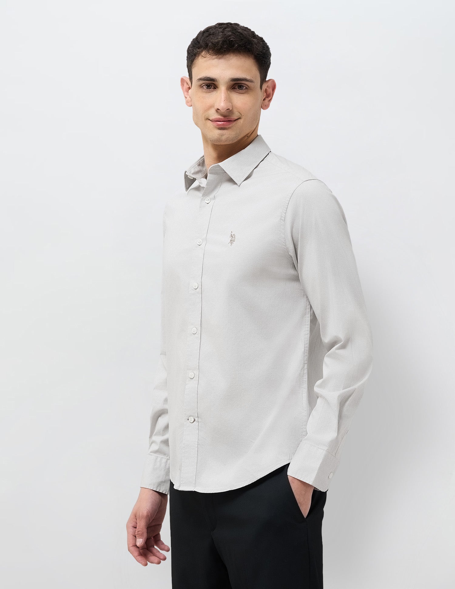 Geometric Printed Tailored Fit Shirt Beige - U.S. Polo Assn. India | Large