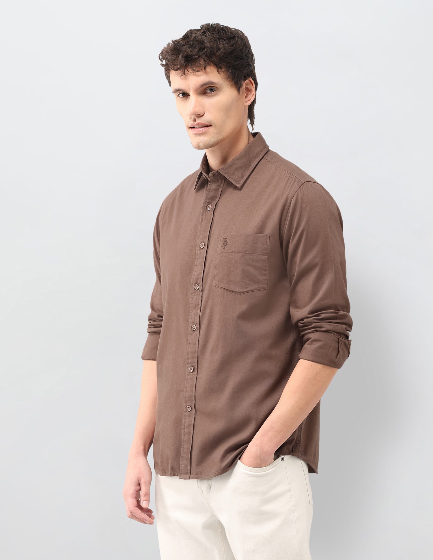 Solid Tailored Fit Shirt Brown - U.S. Polo Assn. India | Large