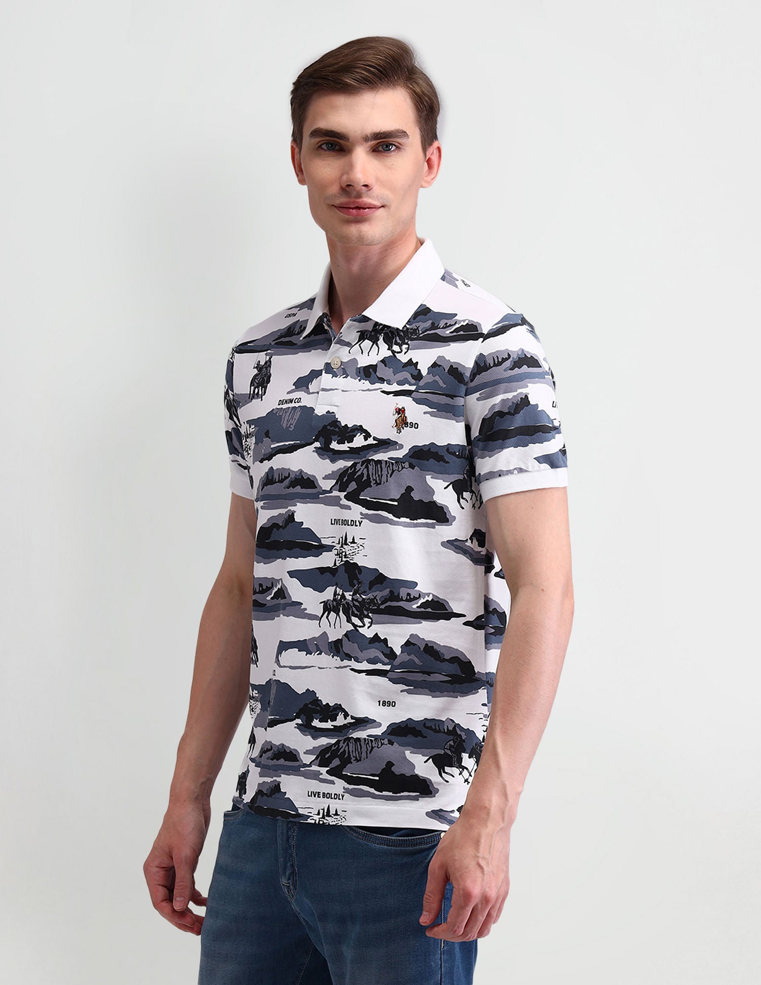 Graphic Printed Slim Fit Polo Shirt Blue - U.S. Polo Assn. India | Large