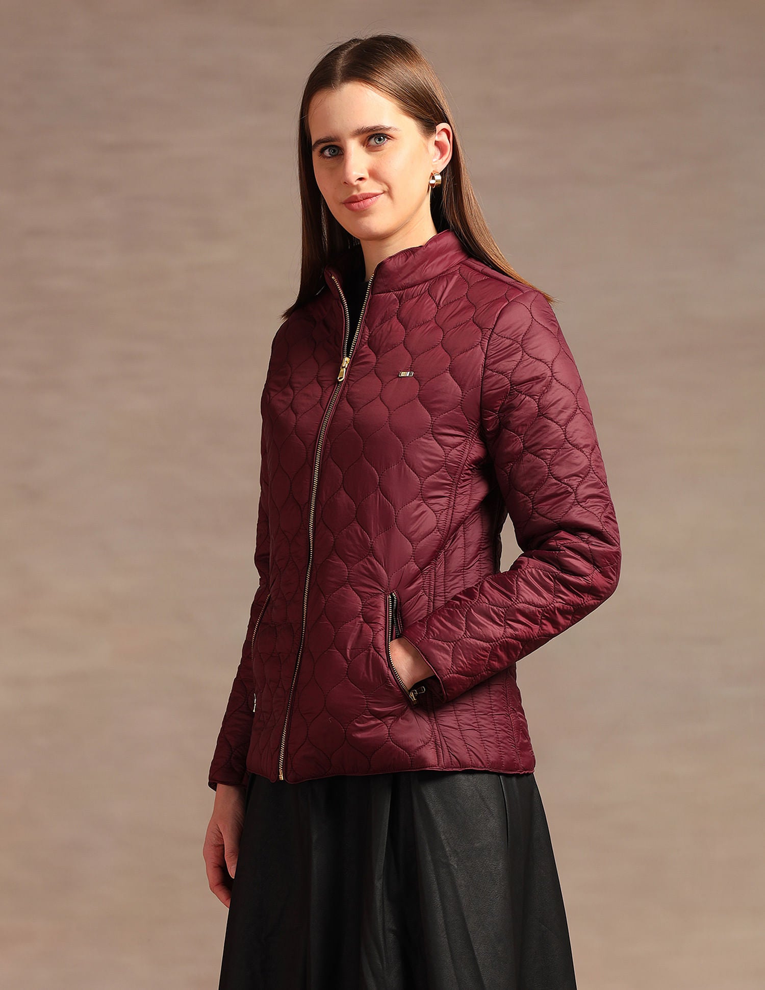 Stand Collar Longline Quilted Jacket Maroon - U.S. POLO ASSN. | Large
