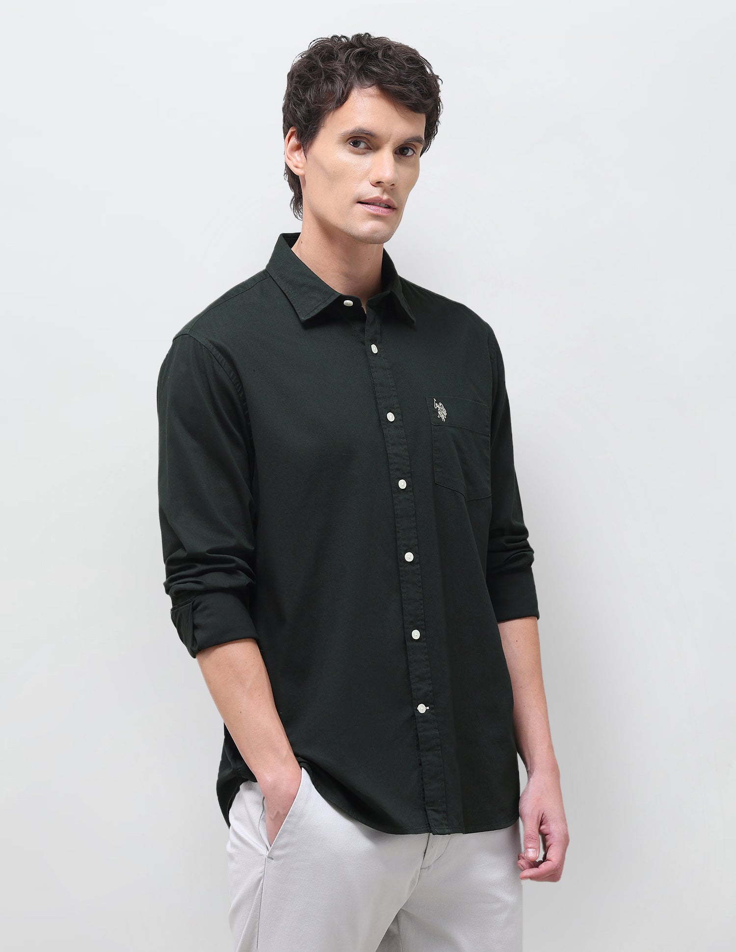 Solid Tailored Fit Shirt Dark Green - U.S. Polo Assn. India | Large