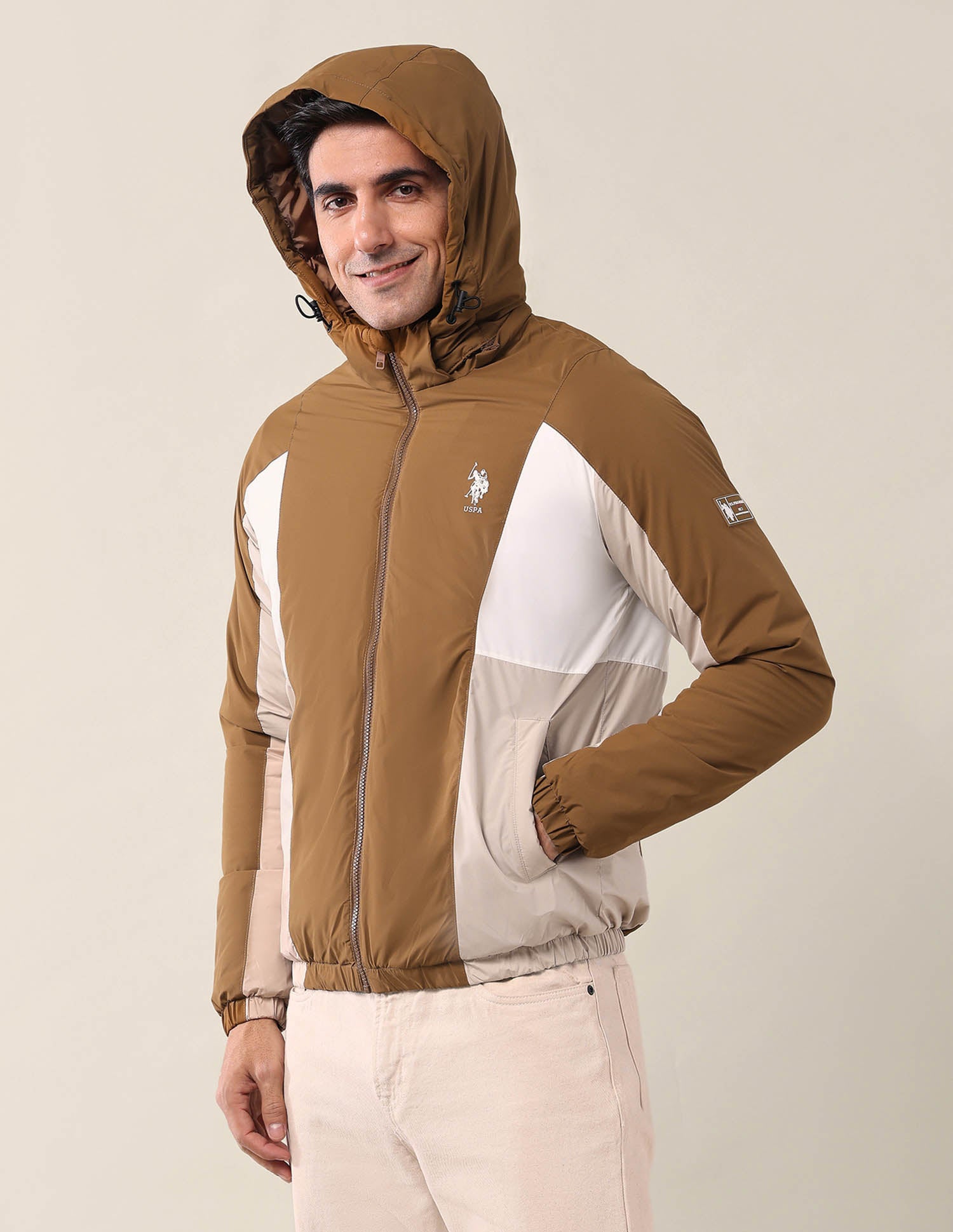 High Neck Regular Fit Jacket Brown - U.S. Polo Assn. India | Large