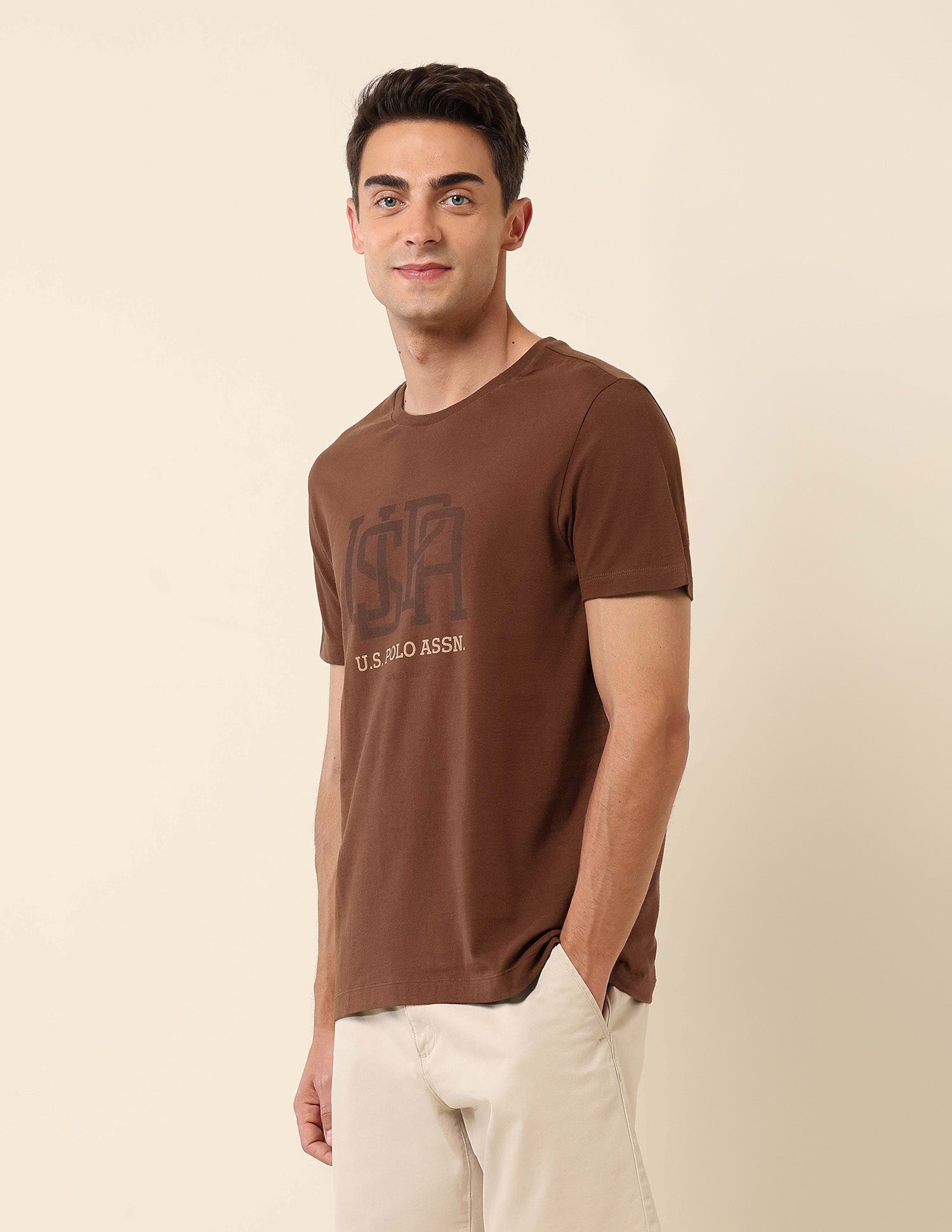 Pure Cotton Slim Fit T- Shirt Brown - U.S. Polo Assn. India | Large
