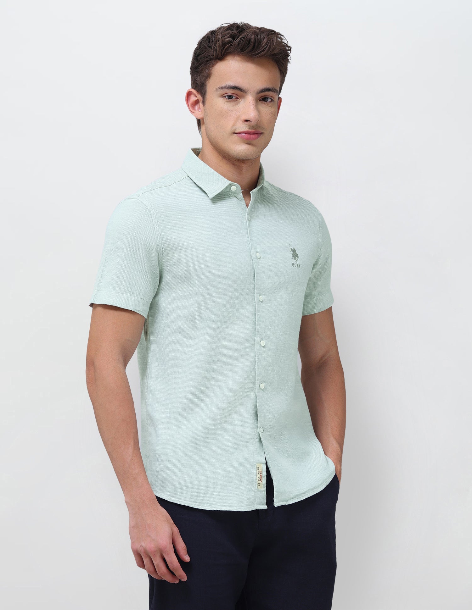 Solid Regular Fit Shirt Green - U.S. Polo Assn. India | Large