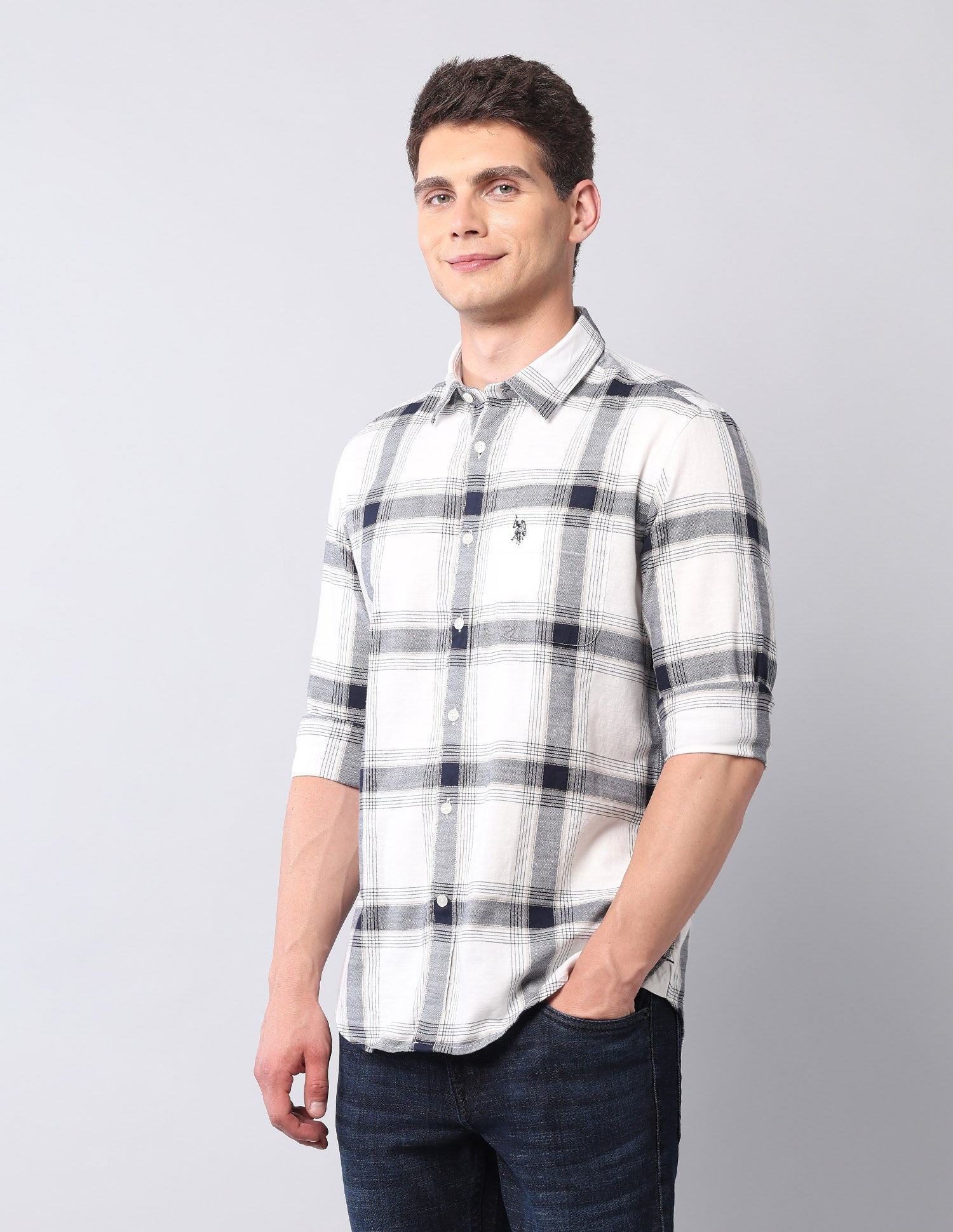 Buffalo Checked Pure Cotton Shirt Ivory - U.S. POLO ASSN. | Large