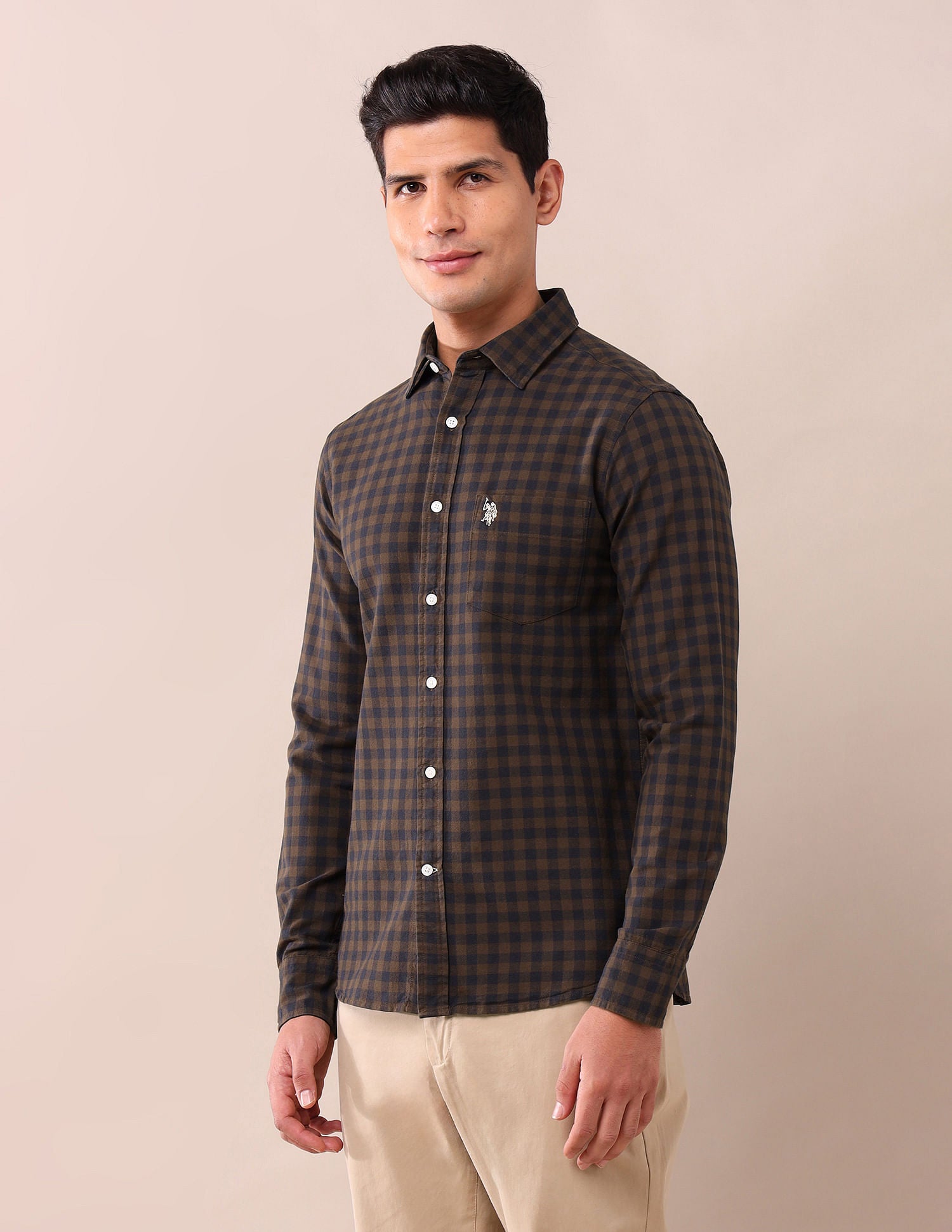 Tailored Fit Oxford Shirt Dark Khaki - U.S. Polo Assn. India | Large