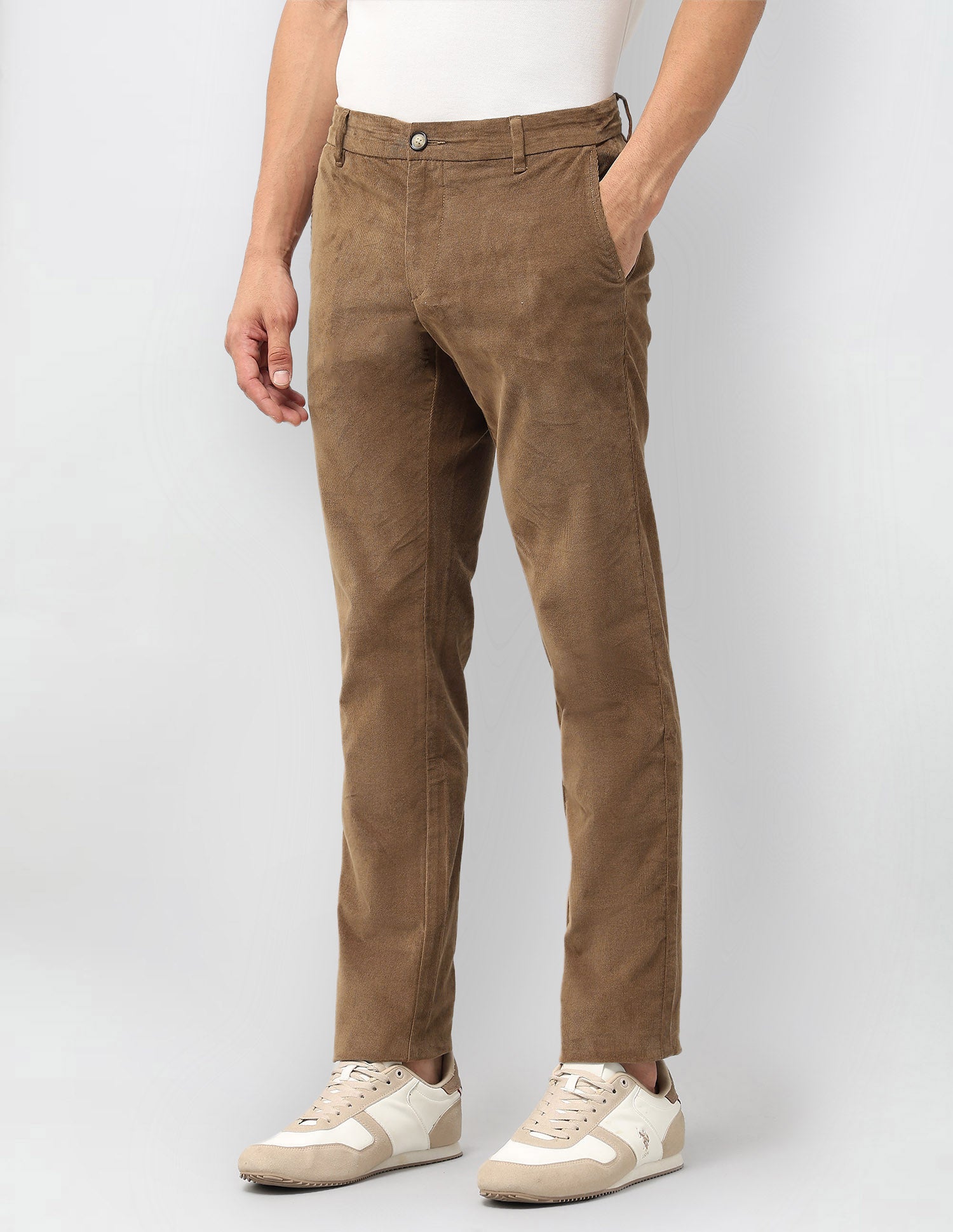 Denver Slim Fit Corduroy Trousers Tan - U.S. POLO ASSN. | Large