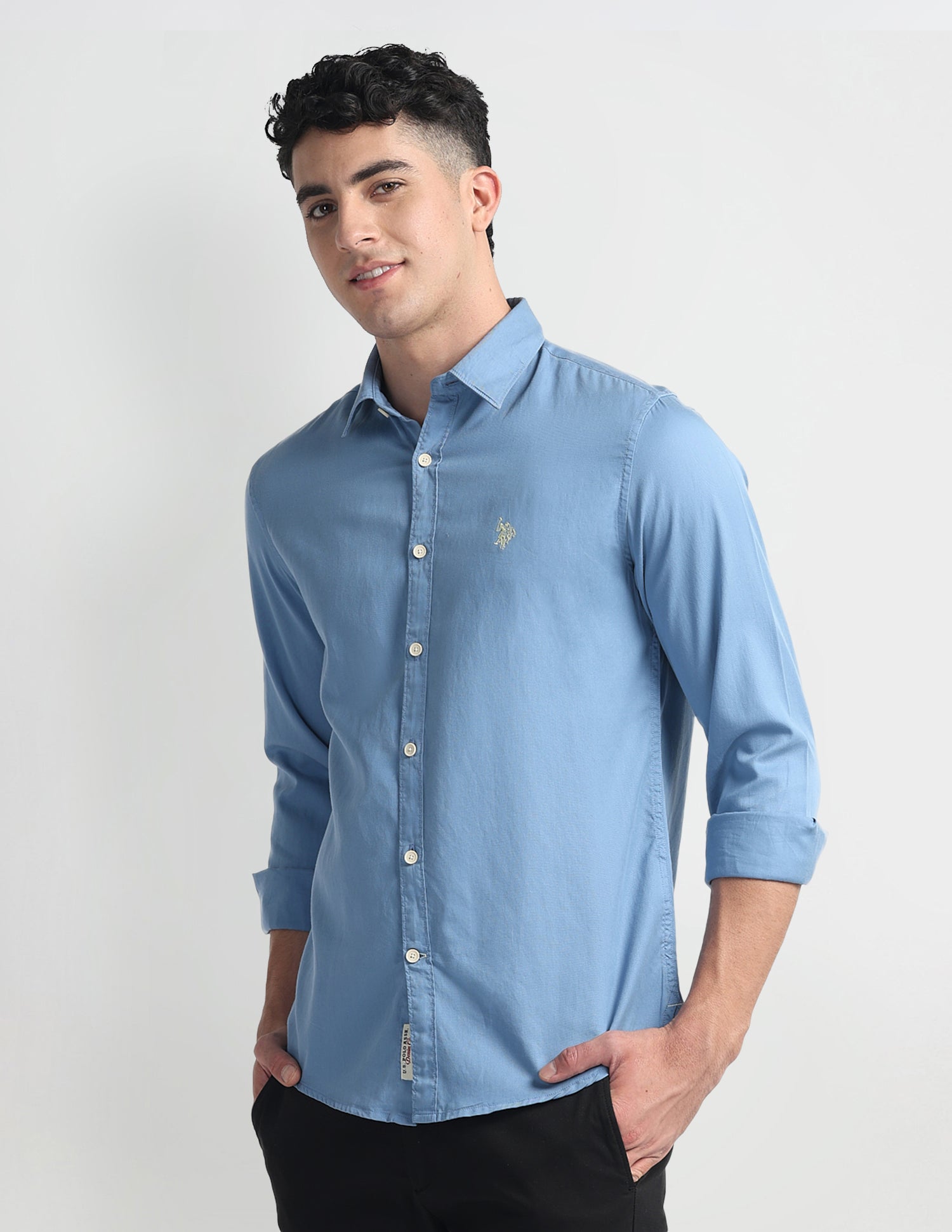 Slim Fit Chambray Shirt Blue - U.S. Polo Assn. India | Large