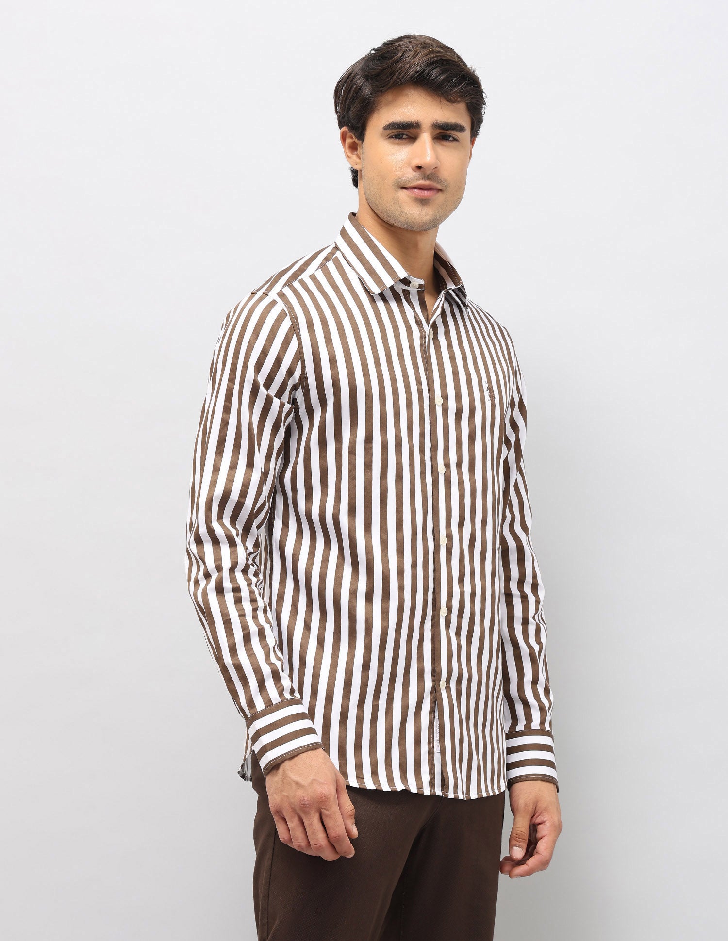 Vertical Striped Tailored Fit Shirt Brown - U.S. POLO ASSN. | Large