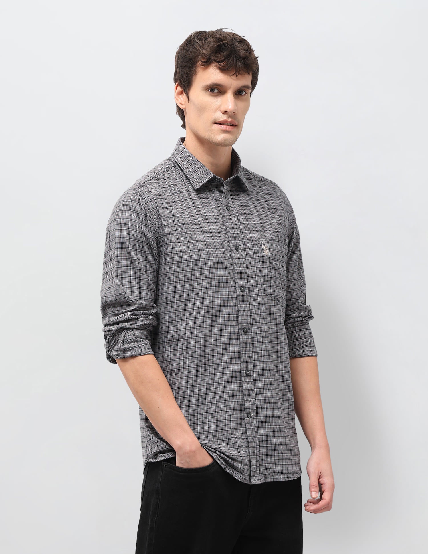 Plaid Checked Tailored Fit Shirt Grey - U.S. Polo Assn. India | Large