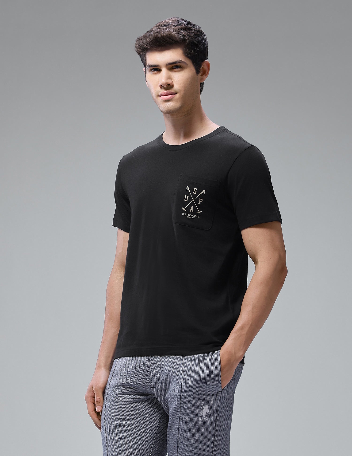 Solid Regular Fit Loungewear T-Shirt Black - U.S. Polo Assn. India | Large