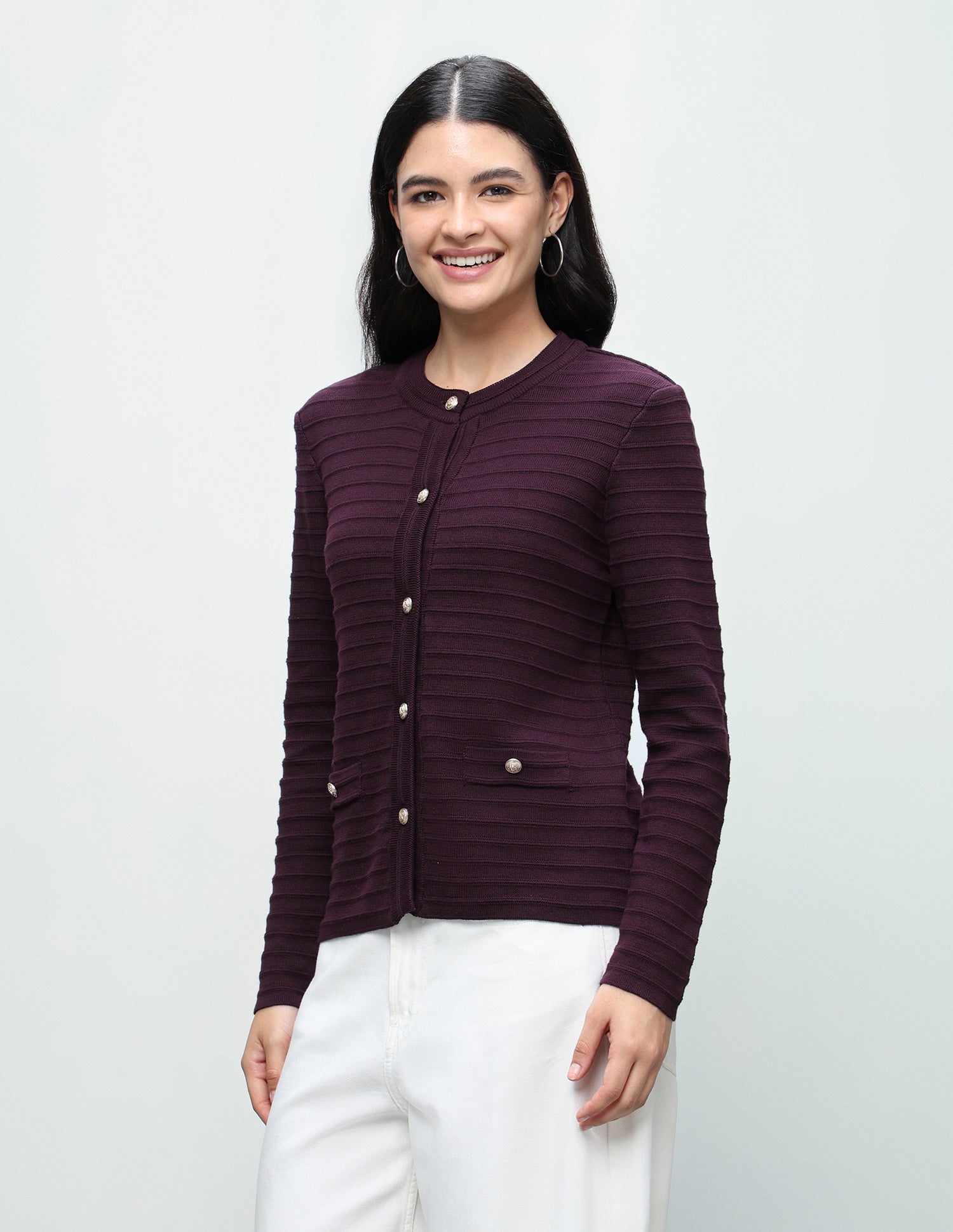 Patterned Knit Cardigan Sweater Wine - U.S. Polo Assn. India | Large