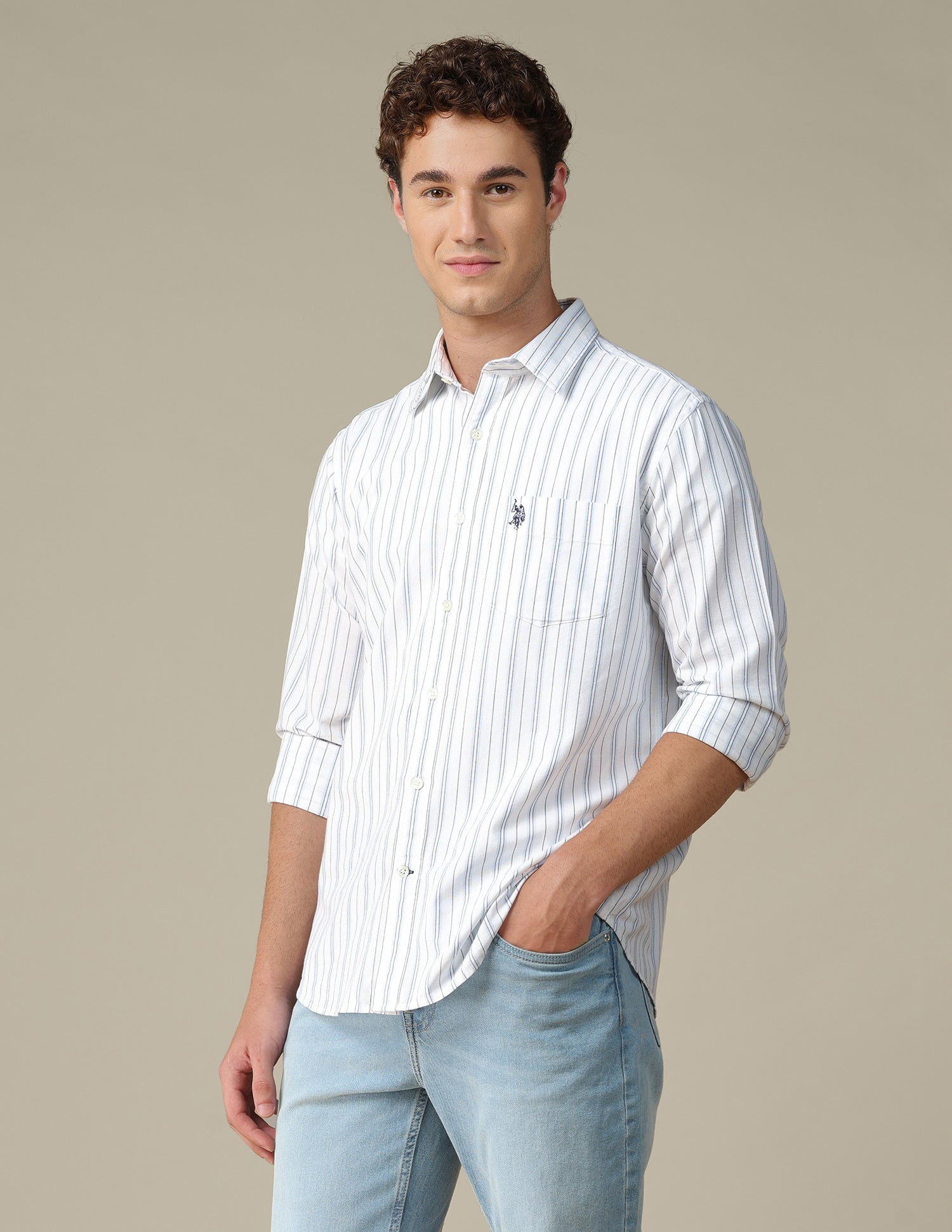 Tailored Fit Vertical Striped Shirt Light Blue - U.S. Polo Assn. India | Large