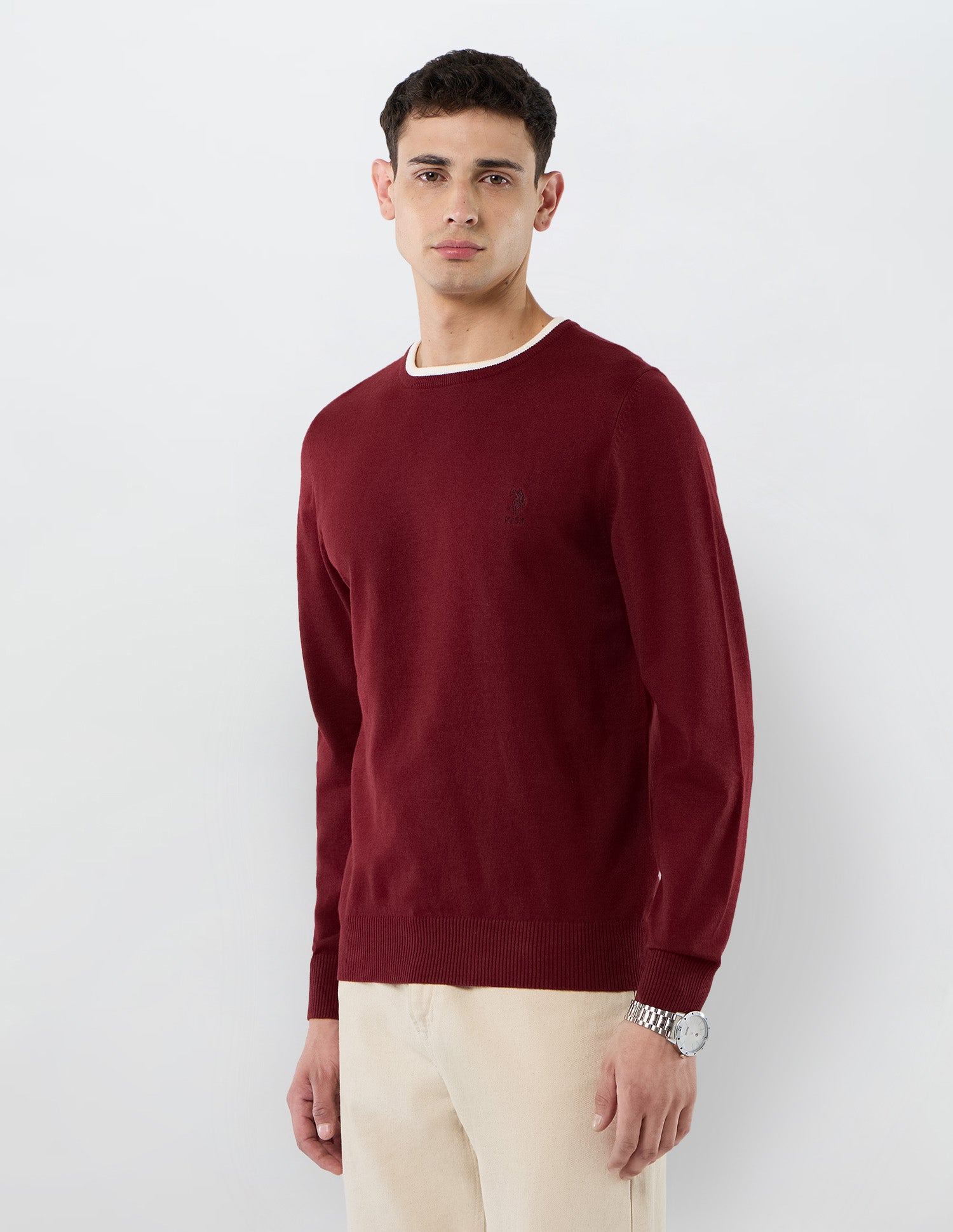 Solid Regular Fit Sweater Maroon - U.S. POLO ASSN. | Large