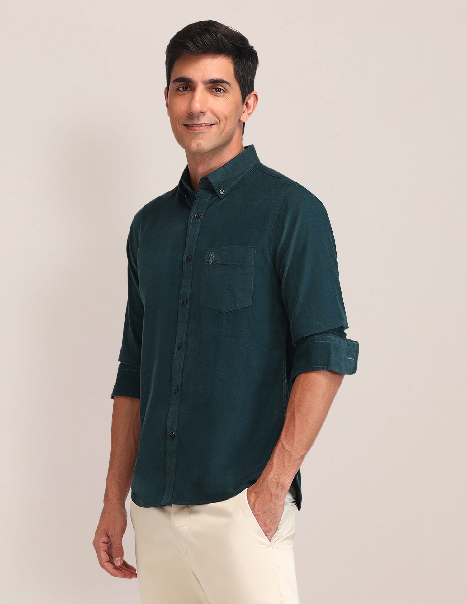 Tailored Fit Corduroy Shirt Dark Green - U.S. Polo Assn. India | Large