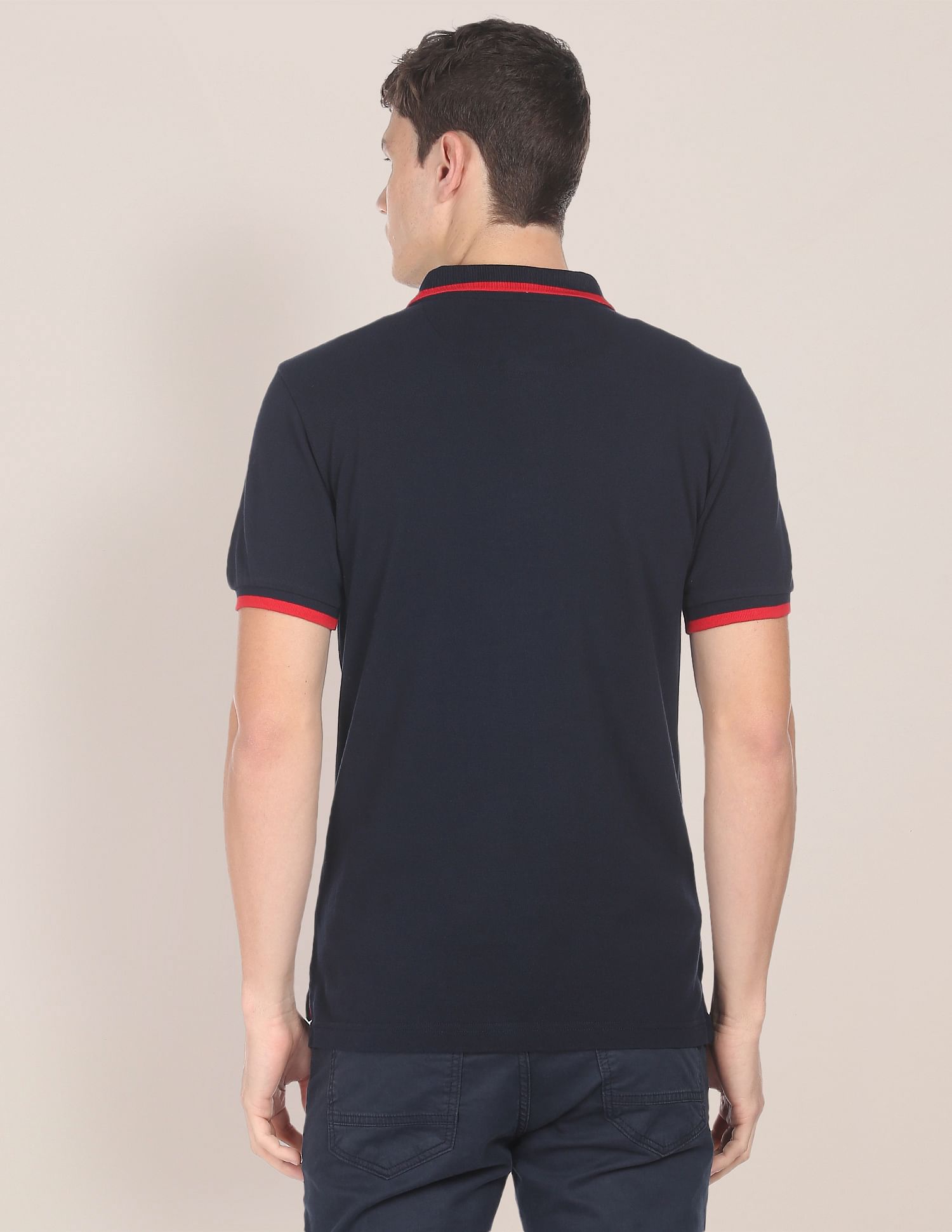 Men Navy Cotton Solid Polo Shirt Navy - U.S. POLO ASSN. | Large