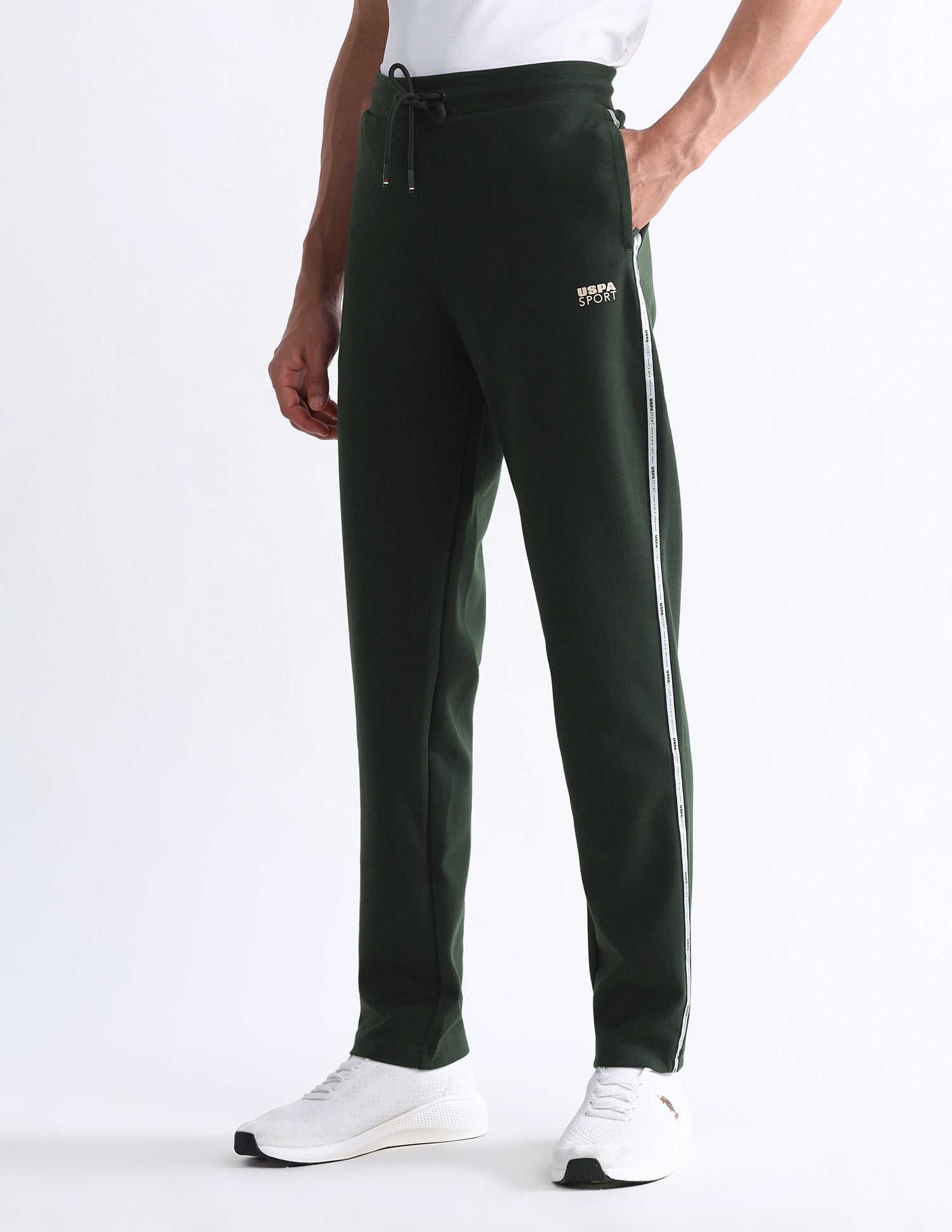 Slim Fit Solid Active Track Pants Olive - U.S. Polo Assn. India | Large