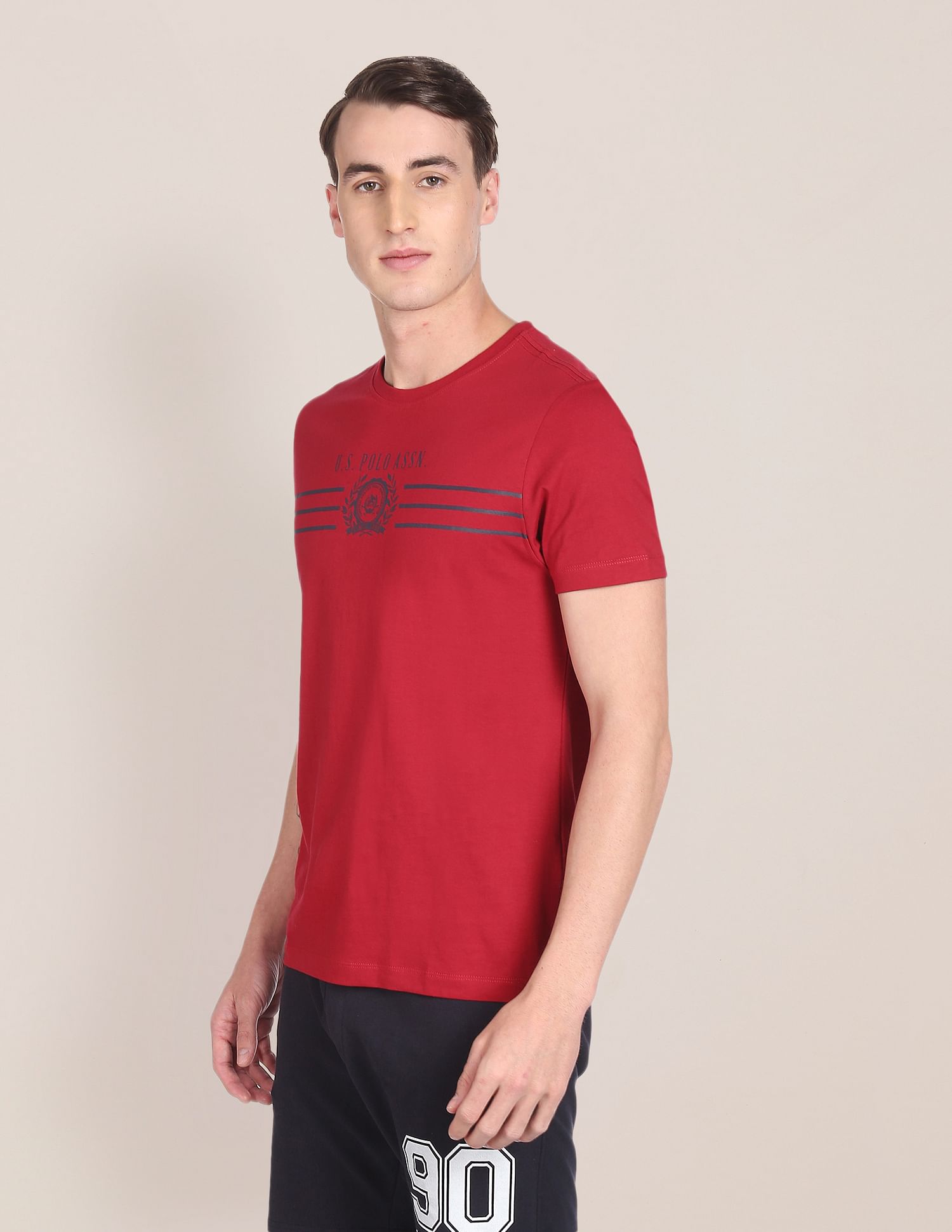 Crew Neck Brand Print Cotton T-Shirt Red - U.S. POLO ASSN. | Large