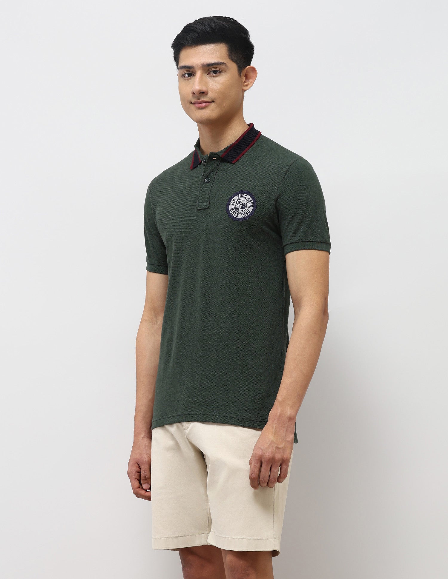Pure Cotton Muscle Fit Polo Shirt Olive - U.S. Polo Assn. India | Large