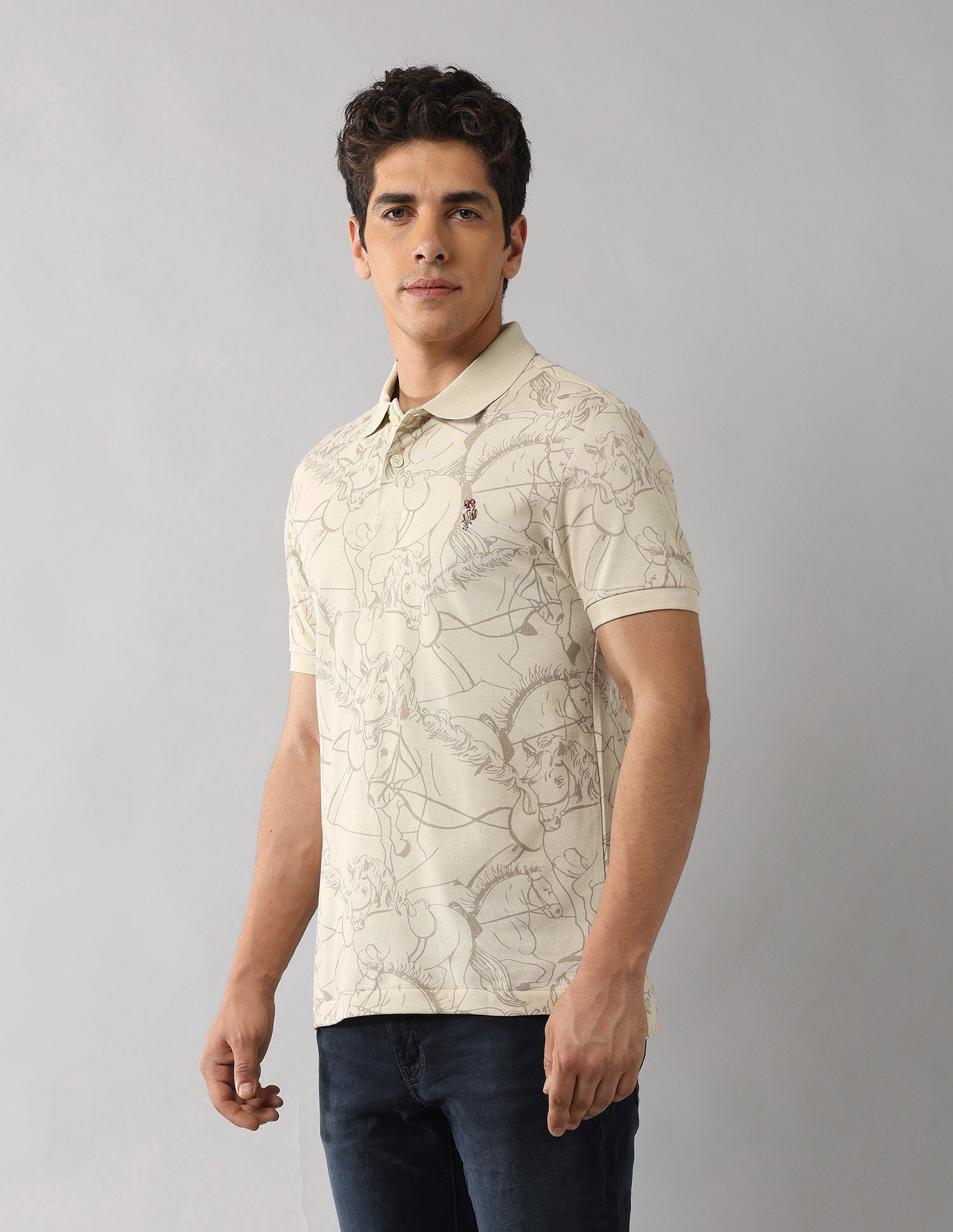 Muscle Fit Work And Wander Polo Shirt Beige - U.S. Polo Assn. India | Large