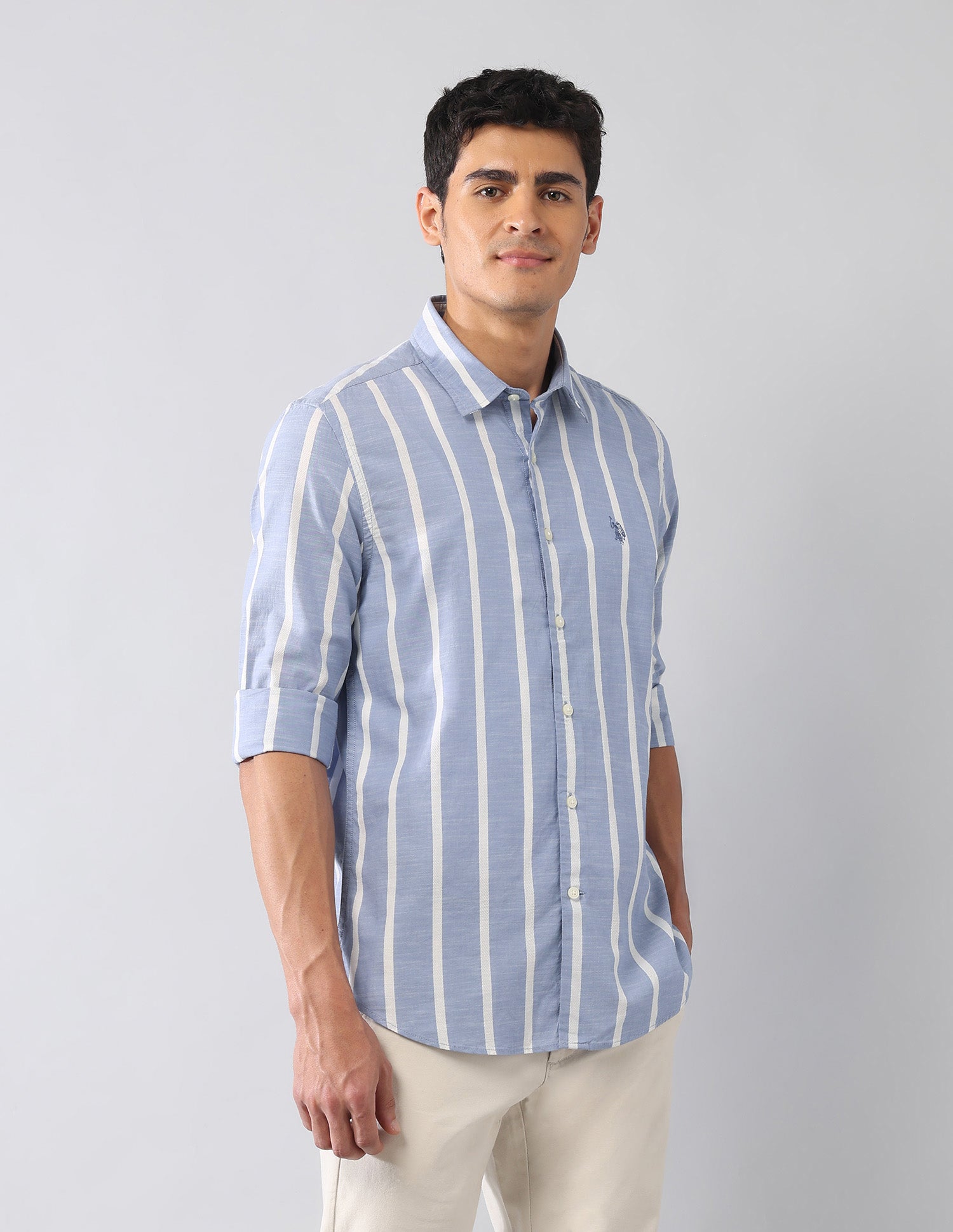 Vertical Striped Dobby Regular Fit Shirt Blue - U.S. Polo Assn. India | Large