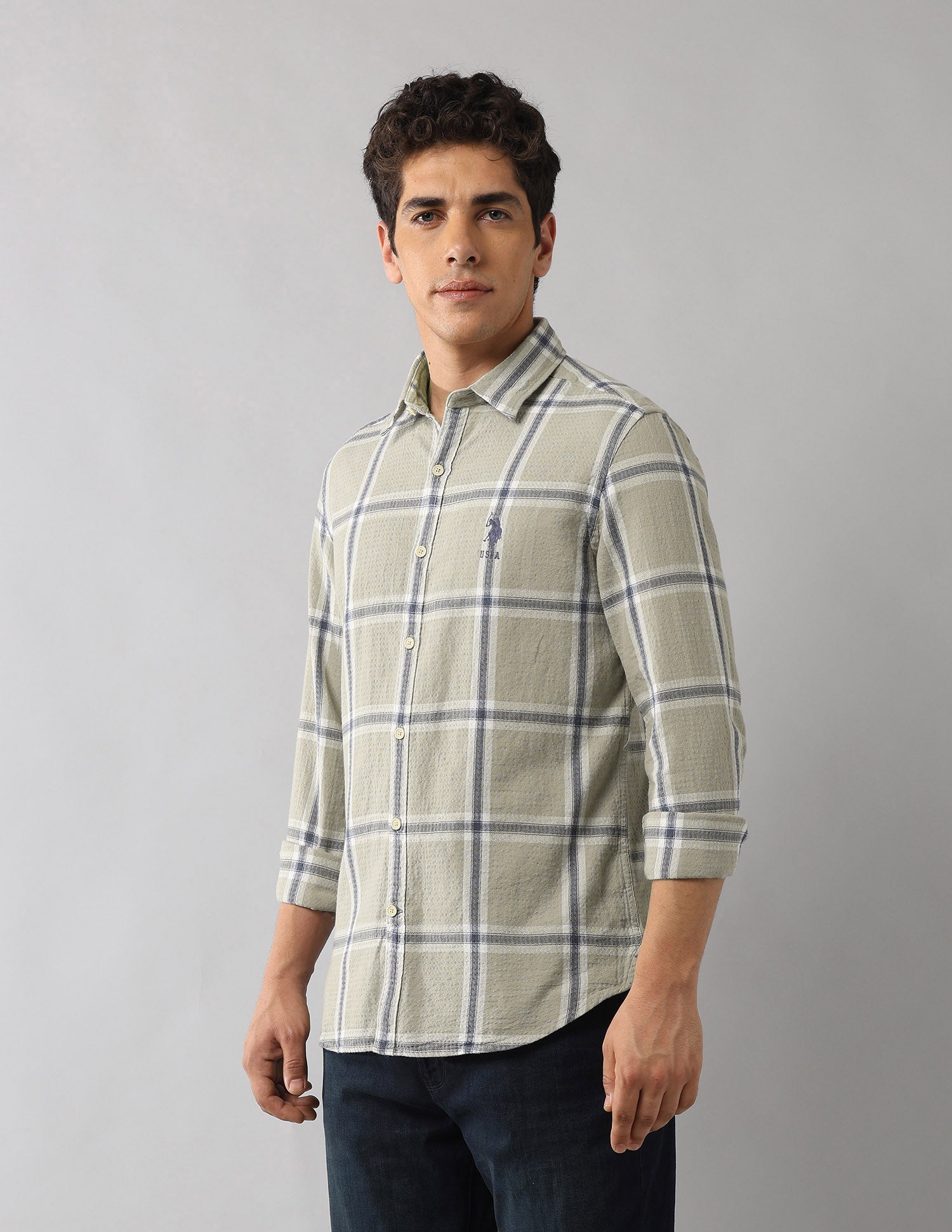 Grid Tattersall Checked Regular Fit Shirt Olive - U.S. Polo Assn. India | Large