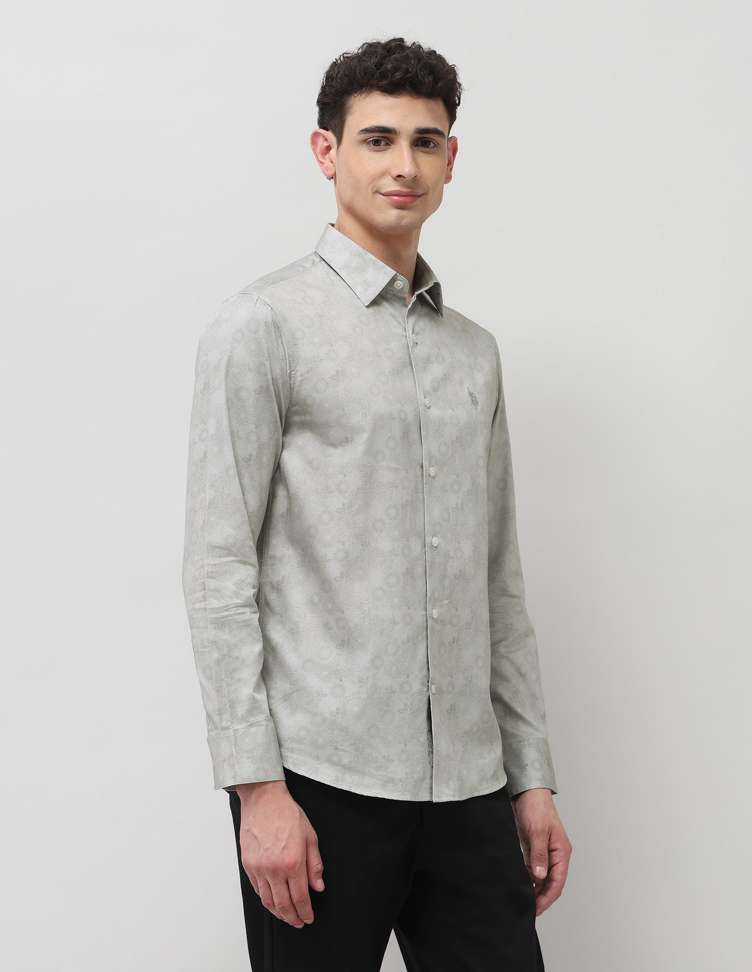 Pure Cotton Geometric Printed Shirt Light Grey - U.S. POLO ASSN. | Large