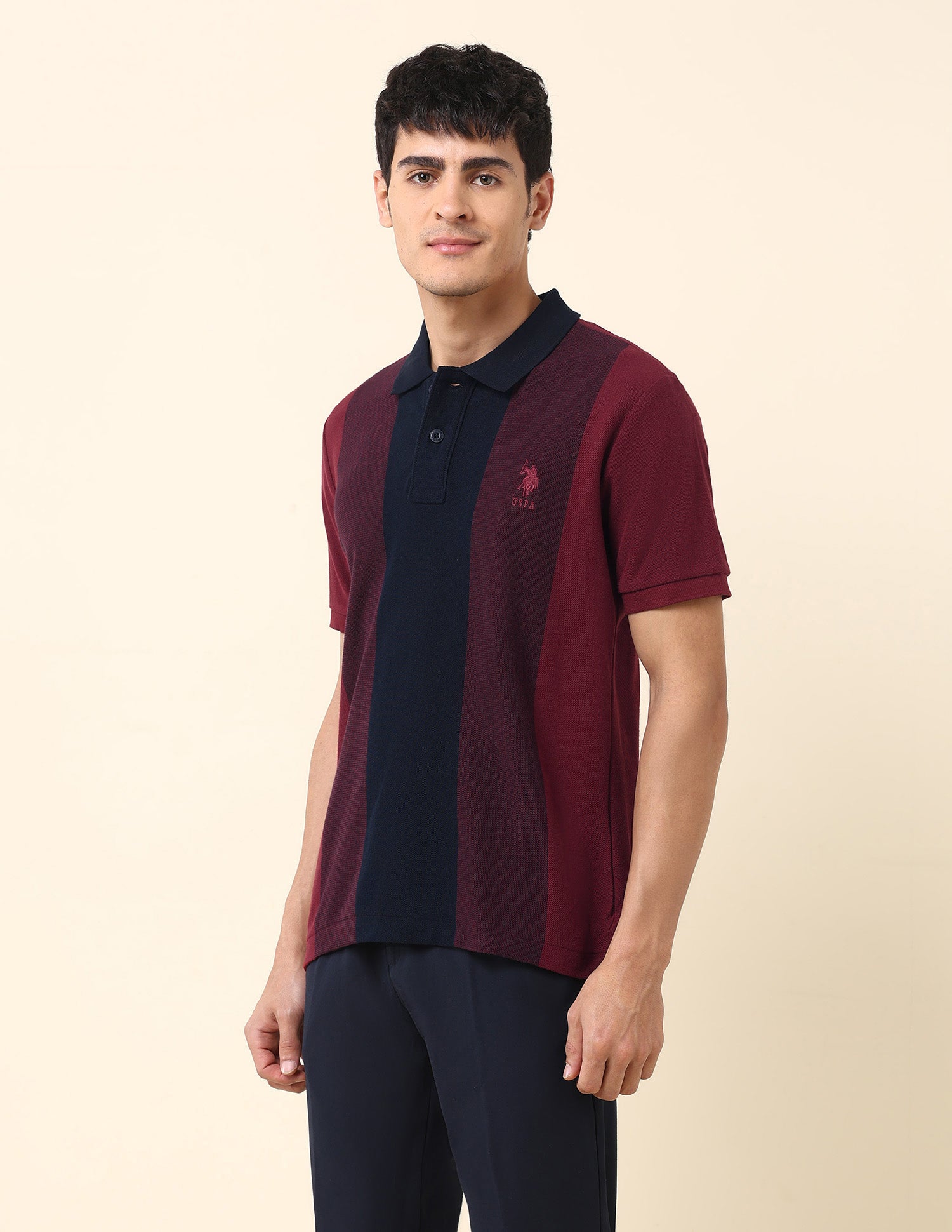 Colourblocked Slim Fit Polo Shirt Wine - U.S. Polo Assn. India | Large