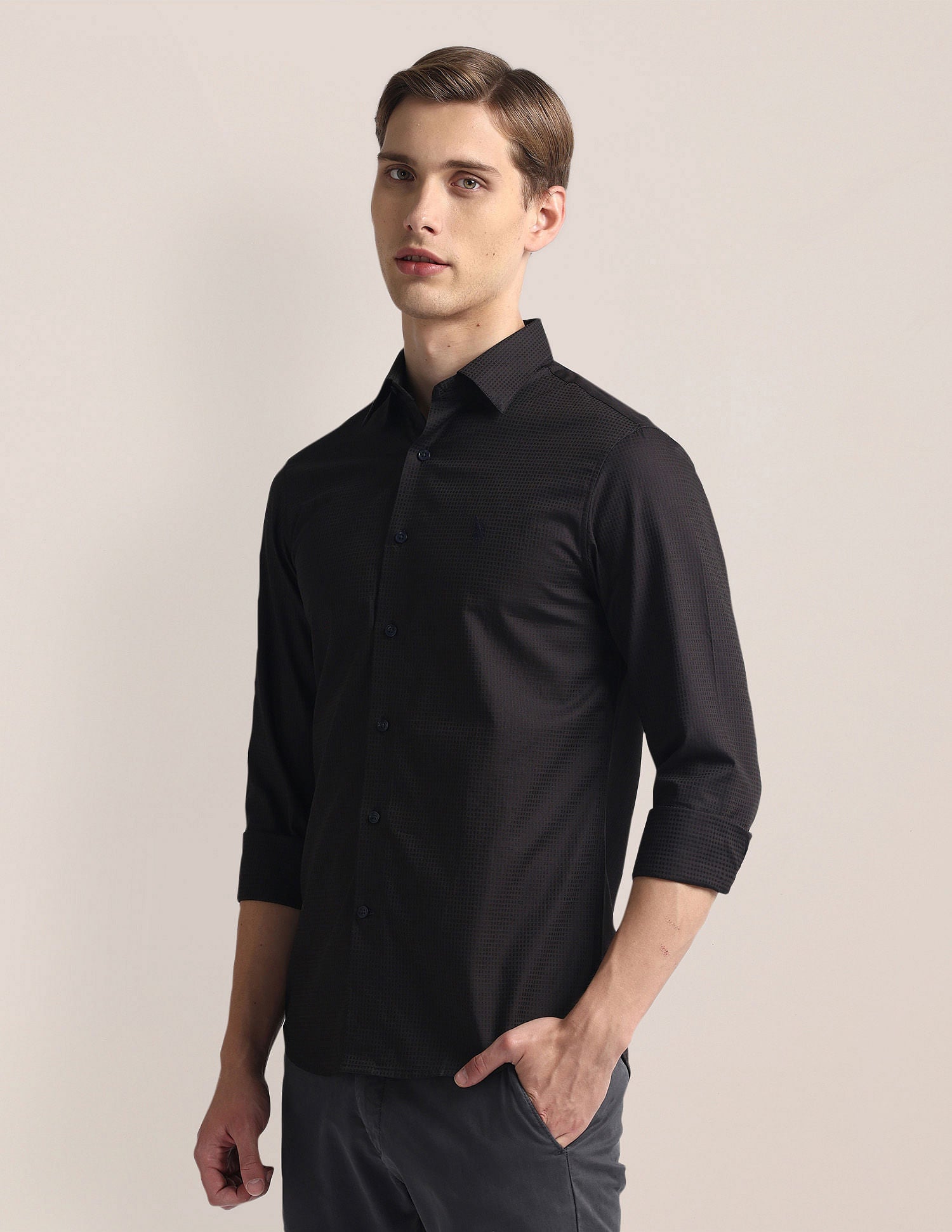 Premium Cotton Dobby Shirt Brown - U.S. Polo Assn. India | Large