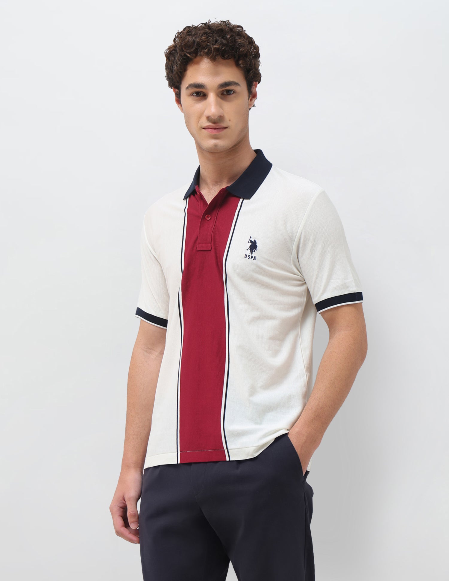 Colourblocked Slim Fit Polo Shirt White - U.S. Polo Assn. India | Large