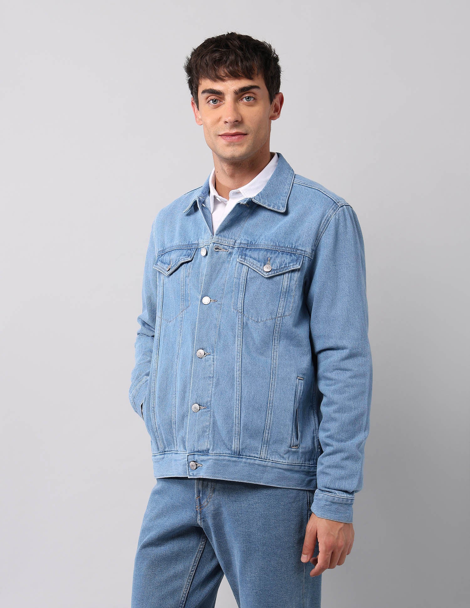 Pure Cotton Regular Fit Denim Jacket Light Wash - U.S. Polo Assn. India | Large