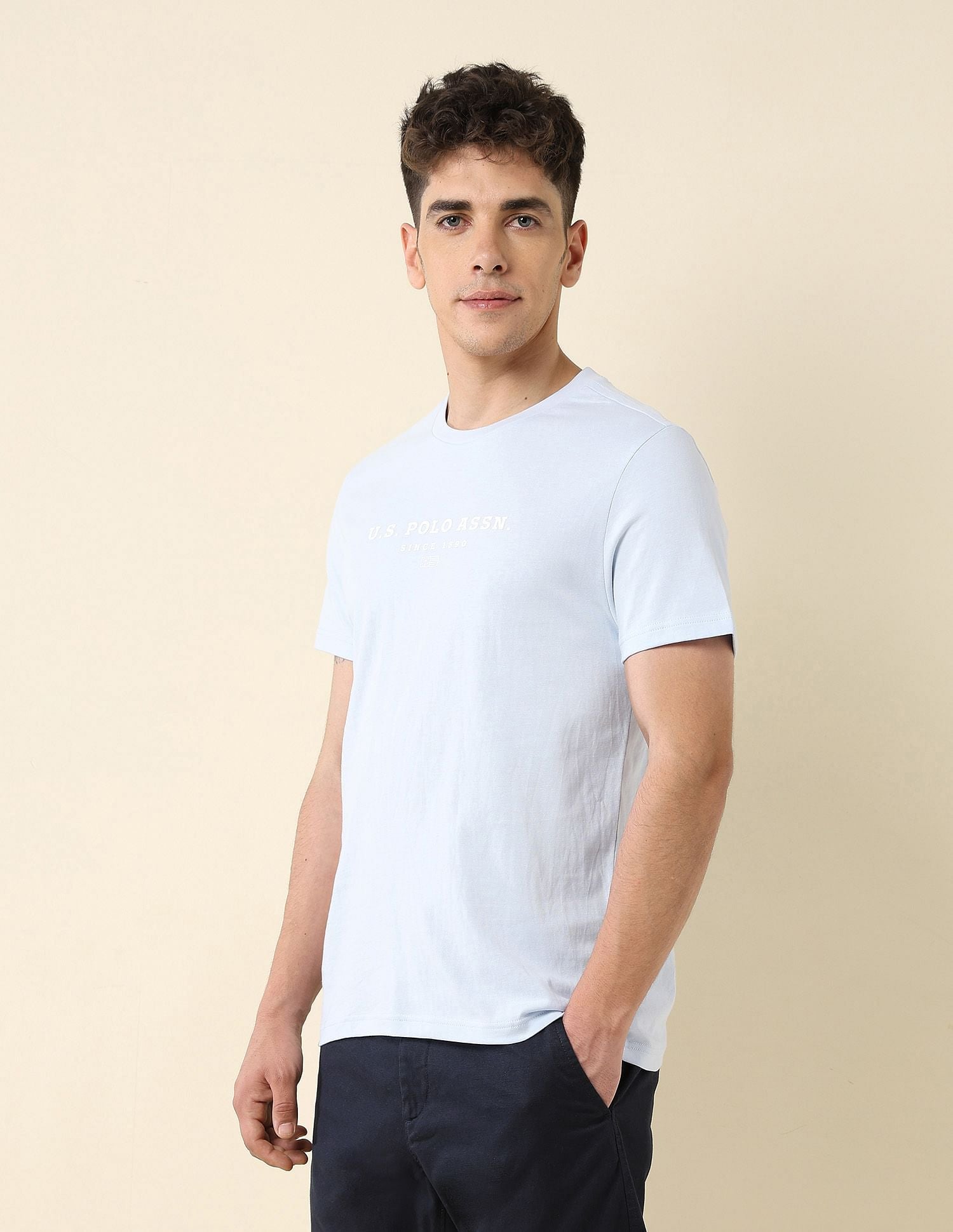 Brand Printed Slim Fit T-Shirt Light Blue - U.S. POLO ASSN. | Large