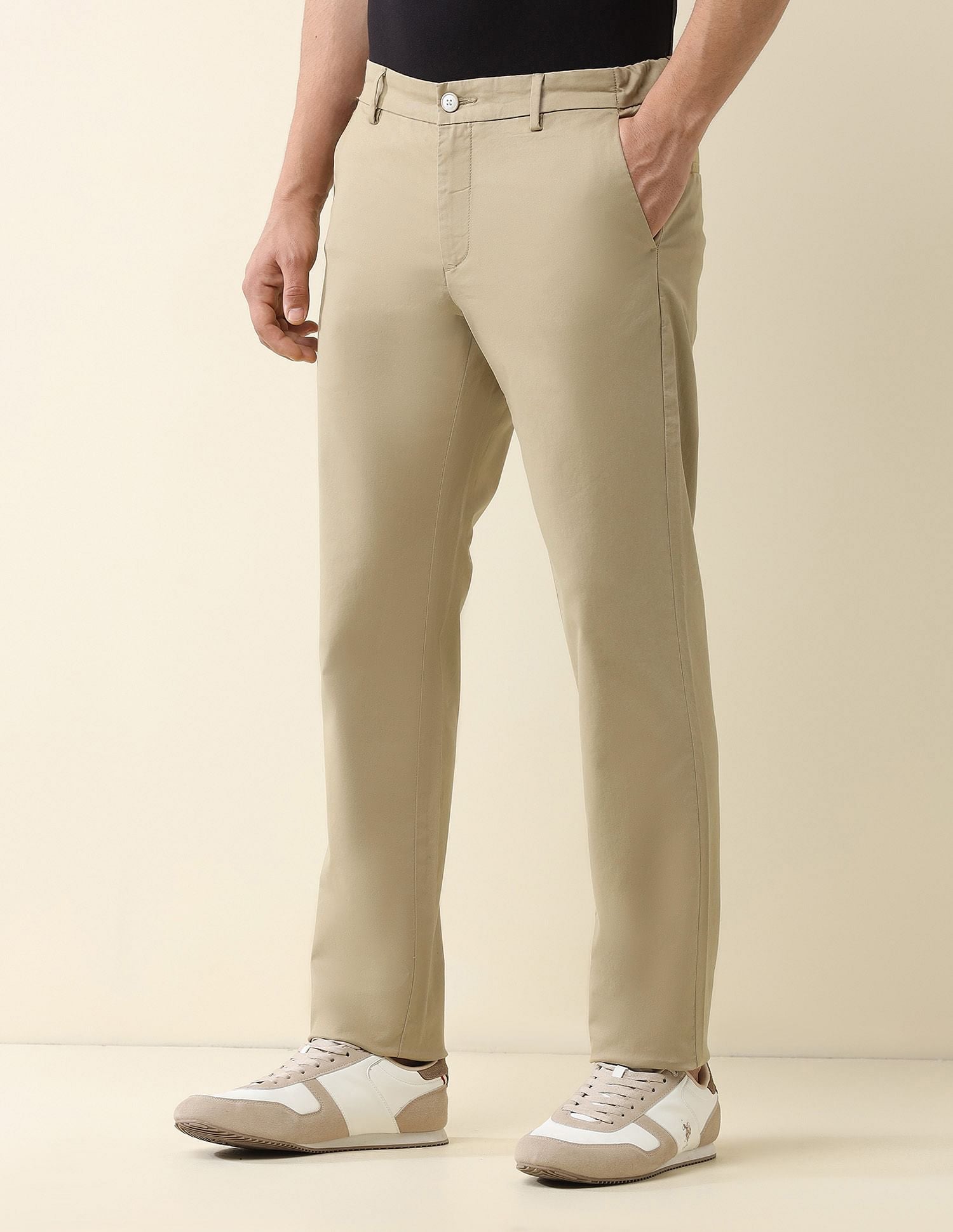Slim Fit Solid Chinos Khaki - U.S. Polo Assn. India | Large