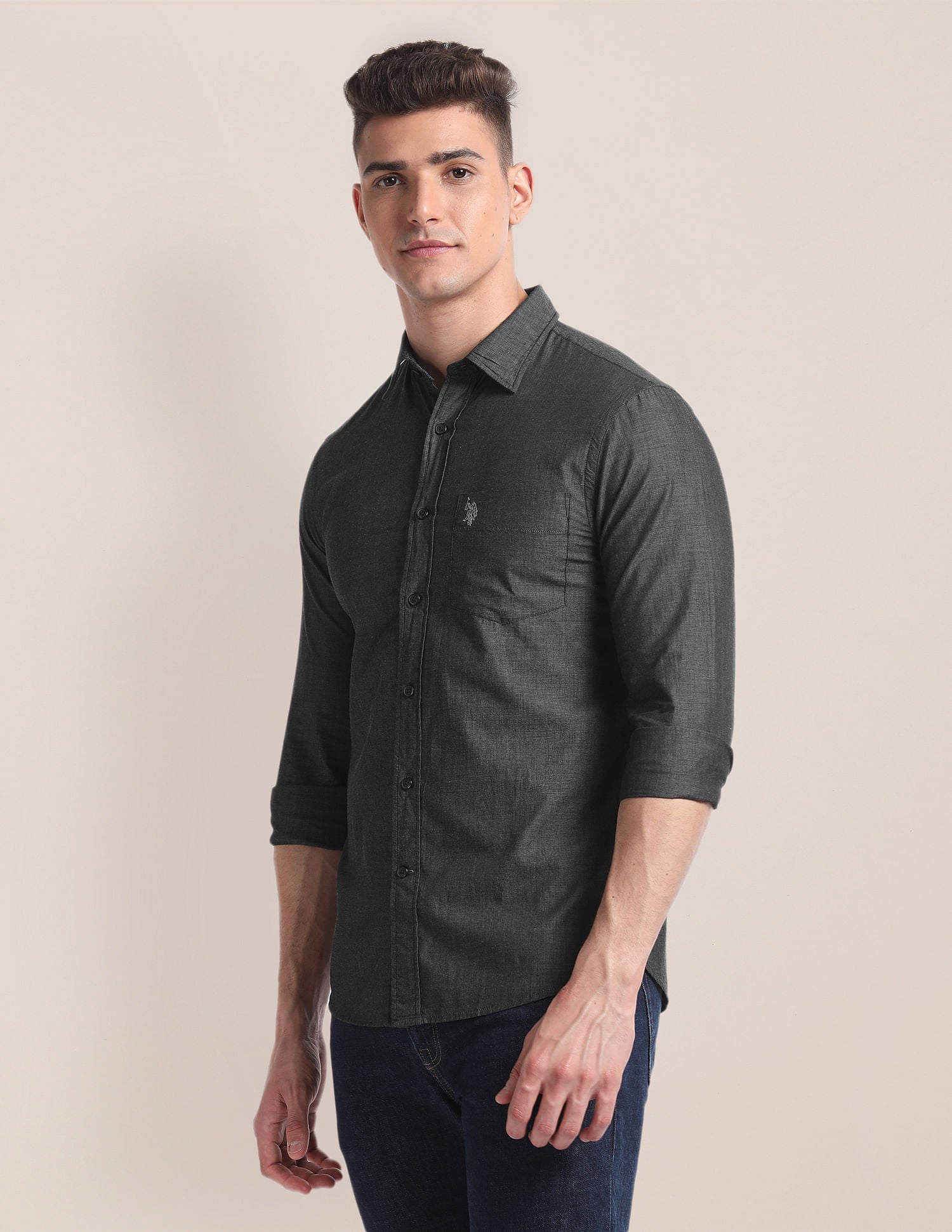 Premium Cotton Patterned Shirt Black - U.S. POLO ASSN. | Large