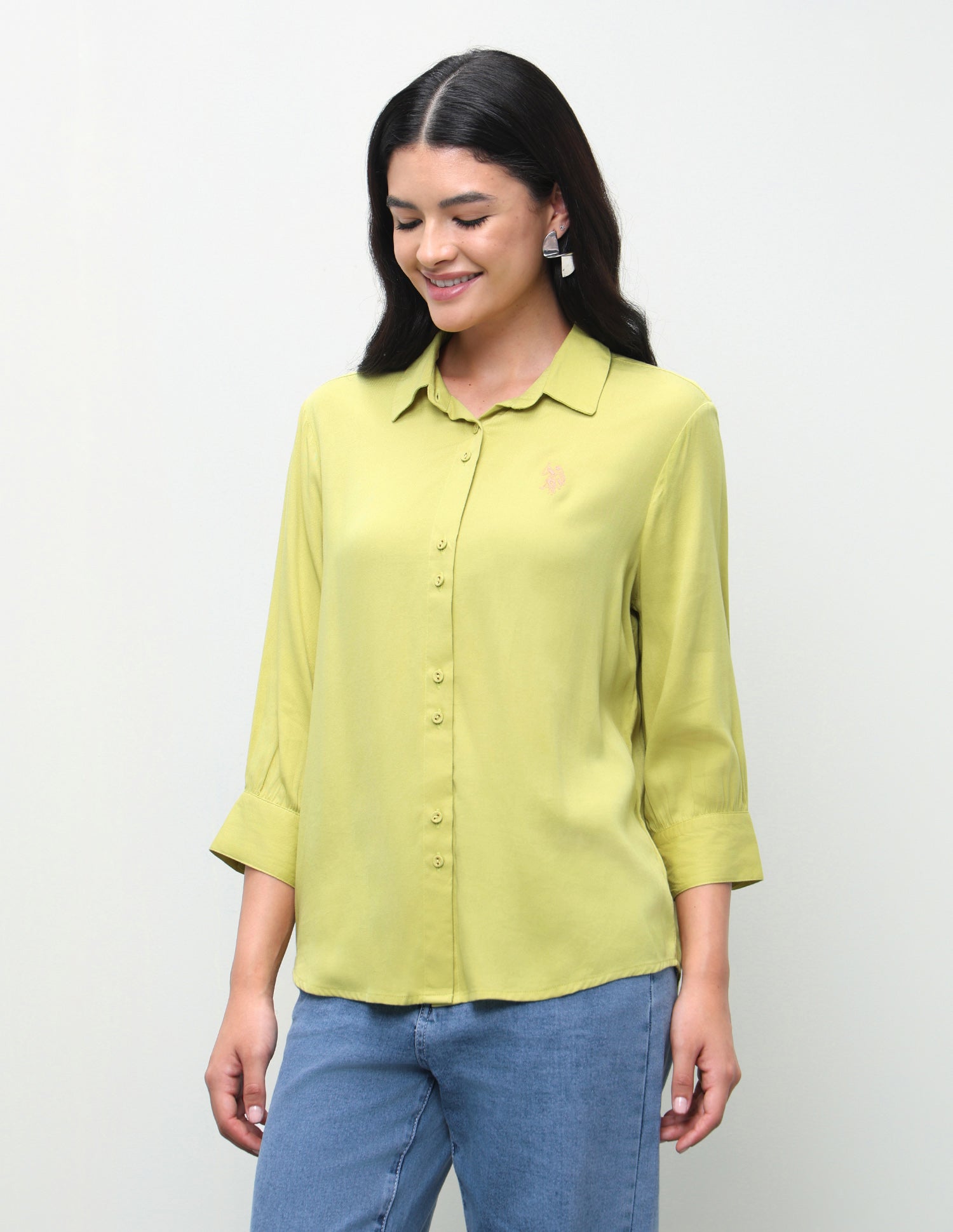 Solid Relaxed Fit Shirt Lime-Green - U.S. Polo Assn. India | Large