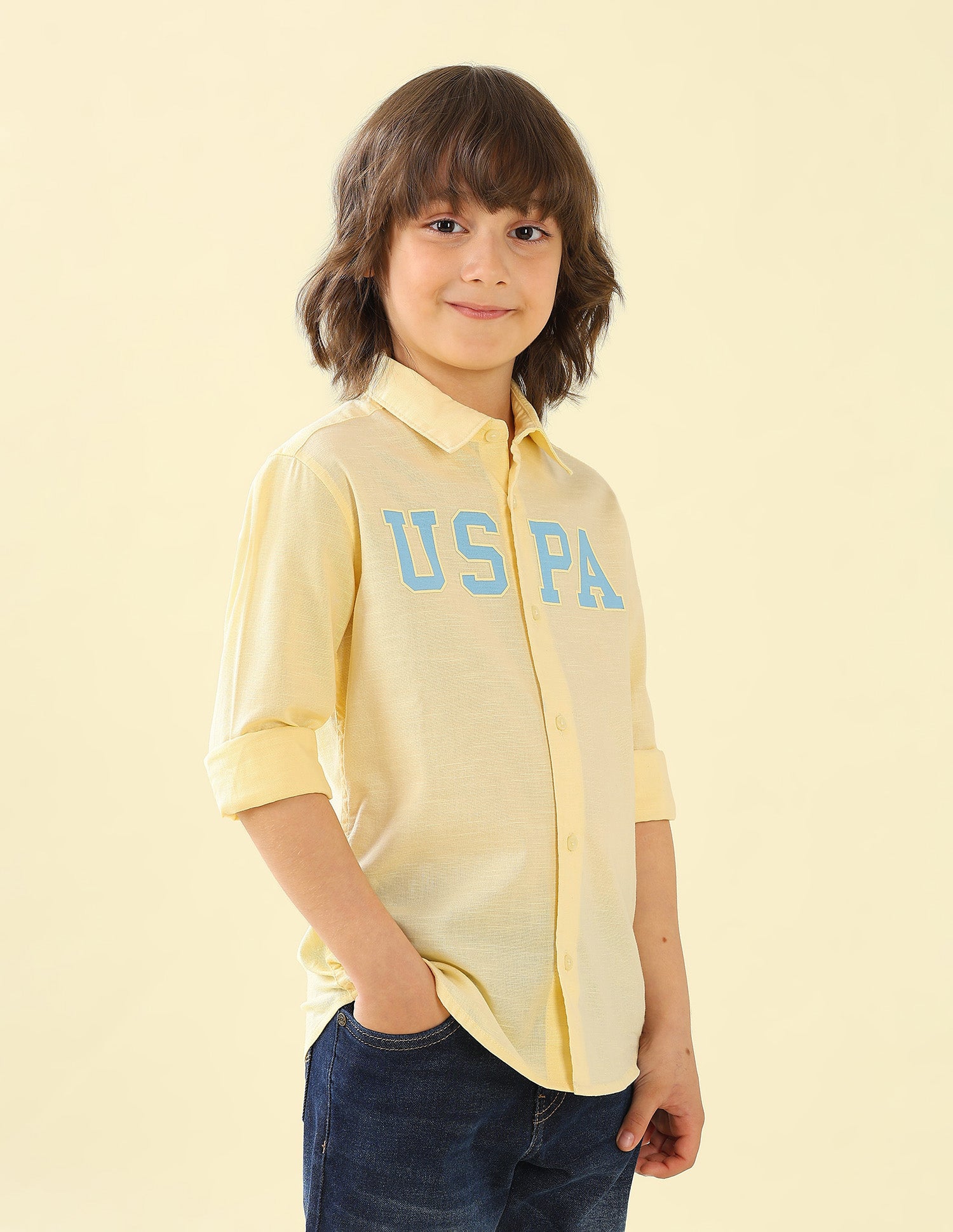 Brand Printed Regular Fit Shirt Light Yellow - U.S. Polo Assn. India | Large