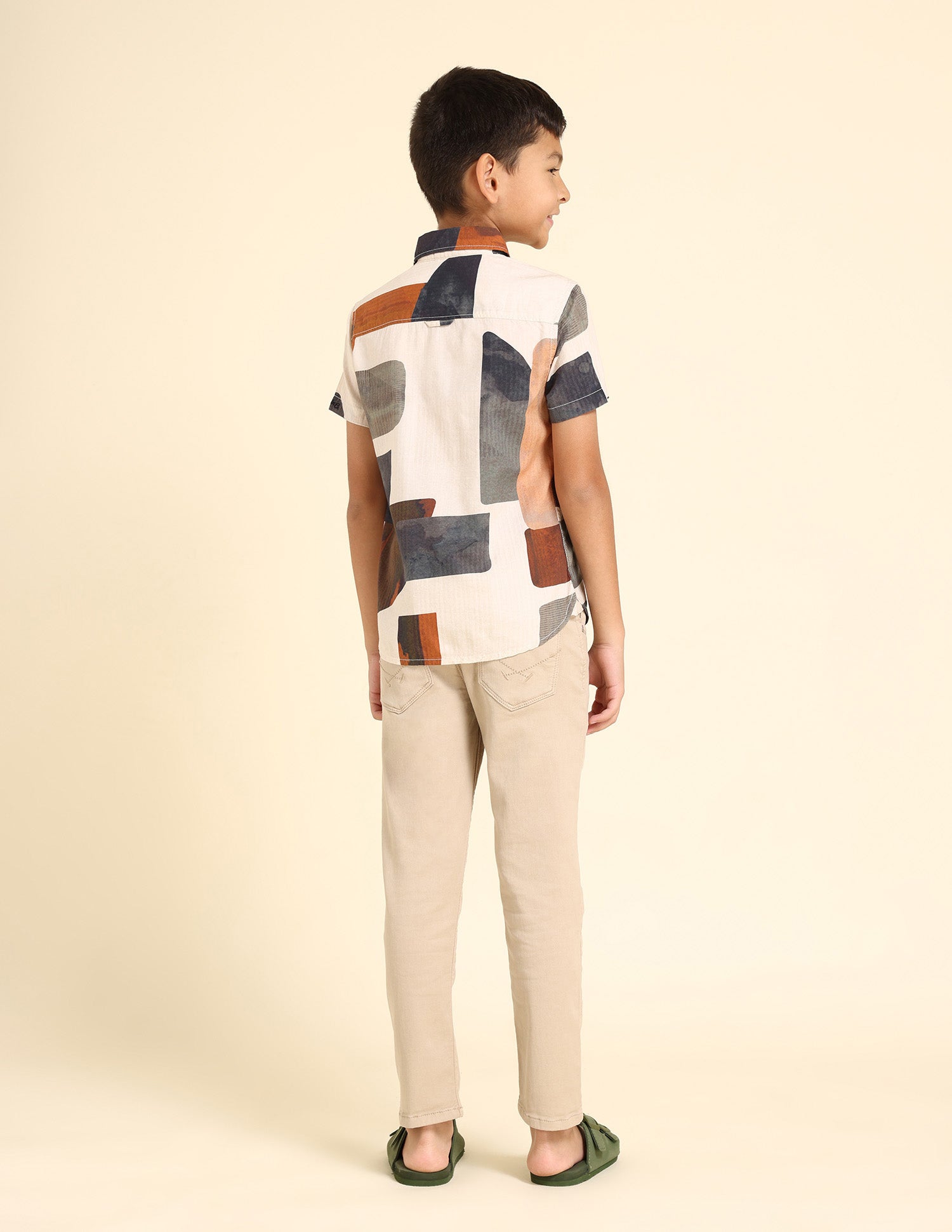Boys Regular Fit Abstract Printed Shirt Cream - U.S. Polo Assn. India | Large