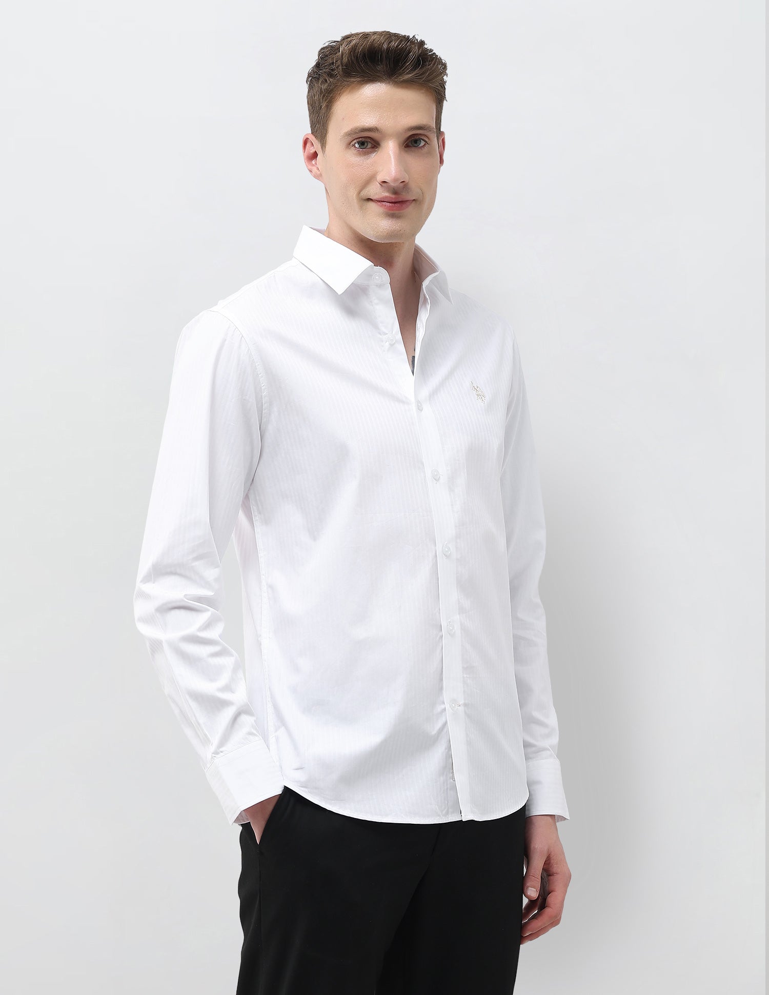 Dobby Self Design Vertical Striped Shirt White - U.S. Polo Assn. India | Large