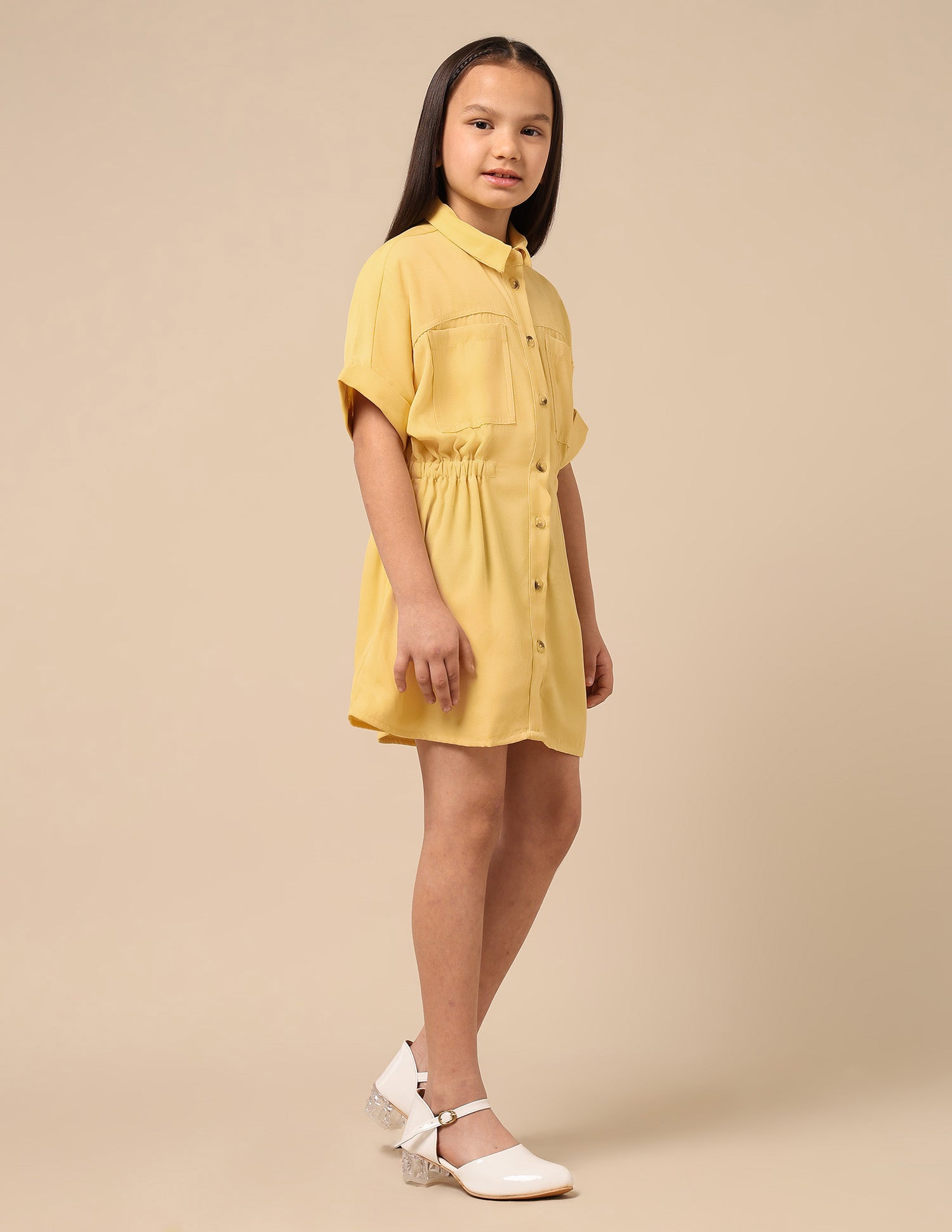Girls Solid Shirt Dress Yellow - U.S. POLO ASSN. | Large