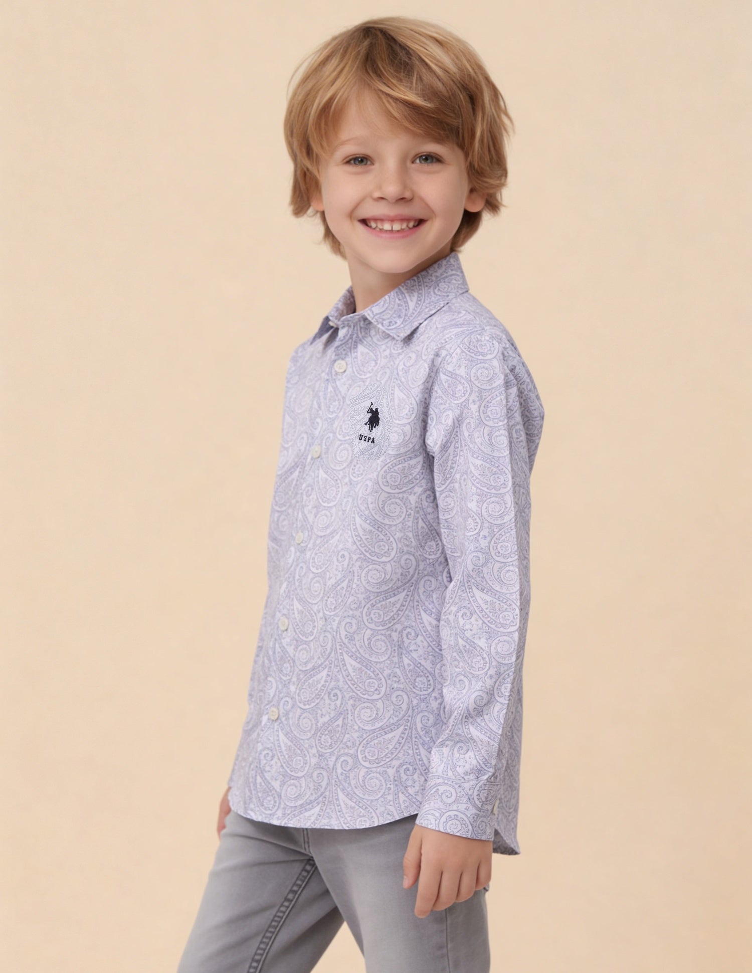 Paisley Printed Satin Shirt White - U.S. Polo Assn. India | Large